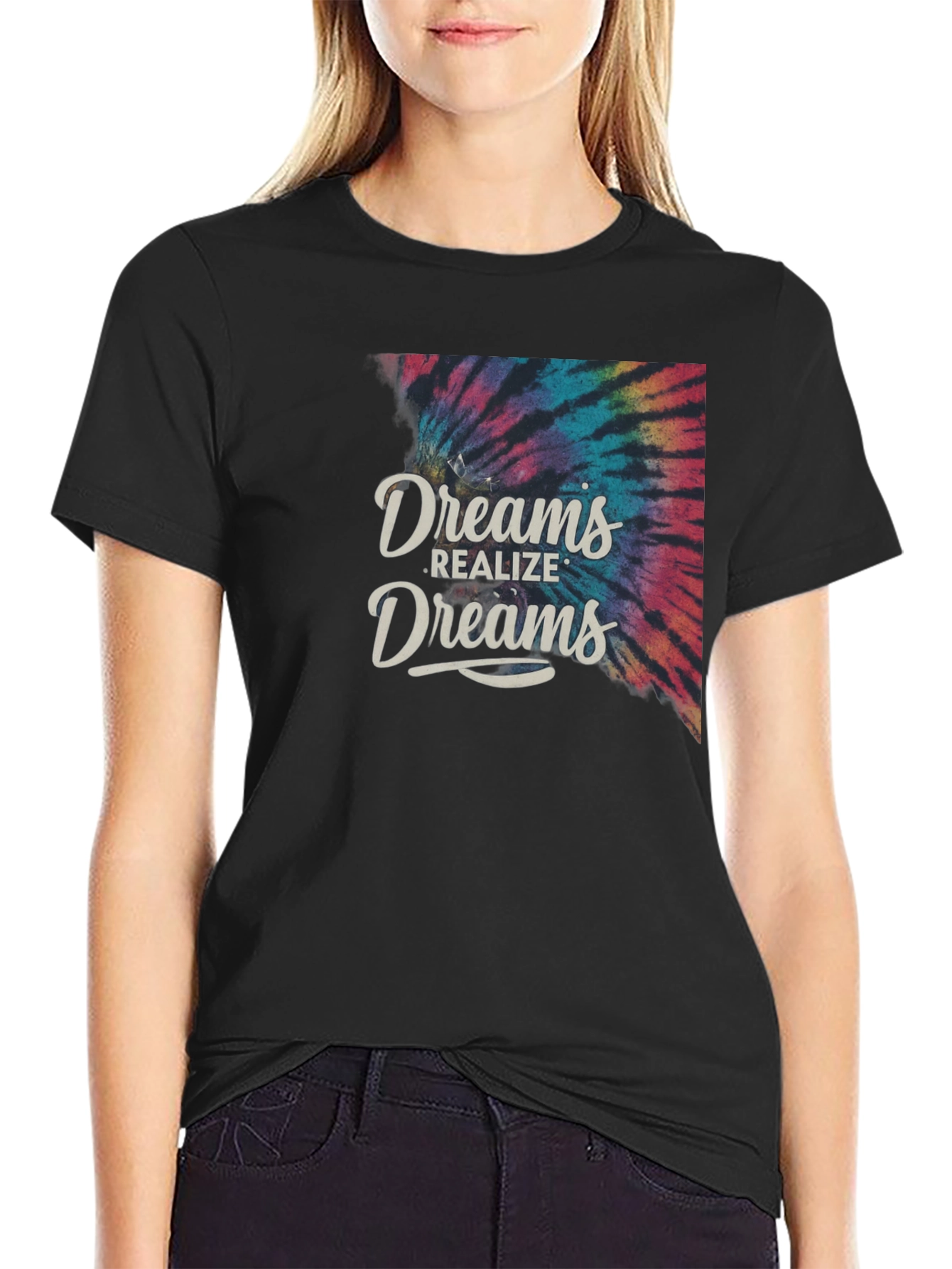 Black Dreams Realize Dreams Tie-Dye Graphic T-Shirt view 2