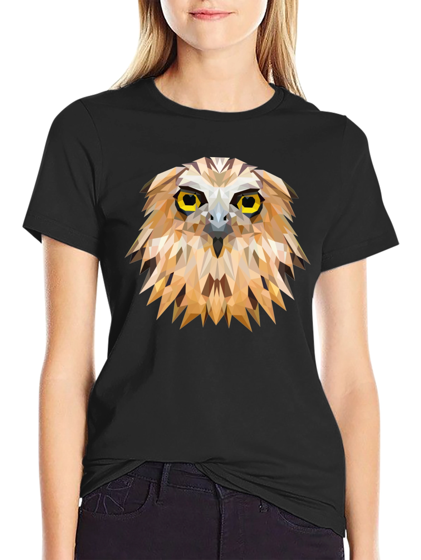Black Geometric Owl Graphic Tee - Unique Men's Black T-Shirt view 2