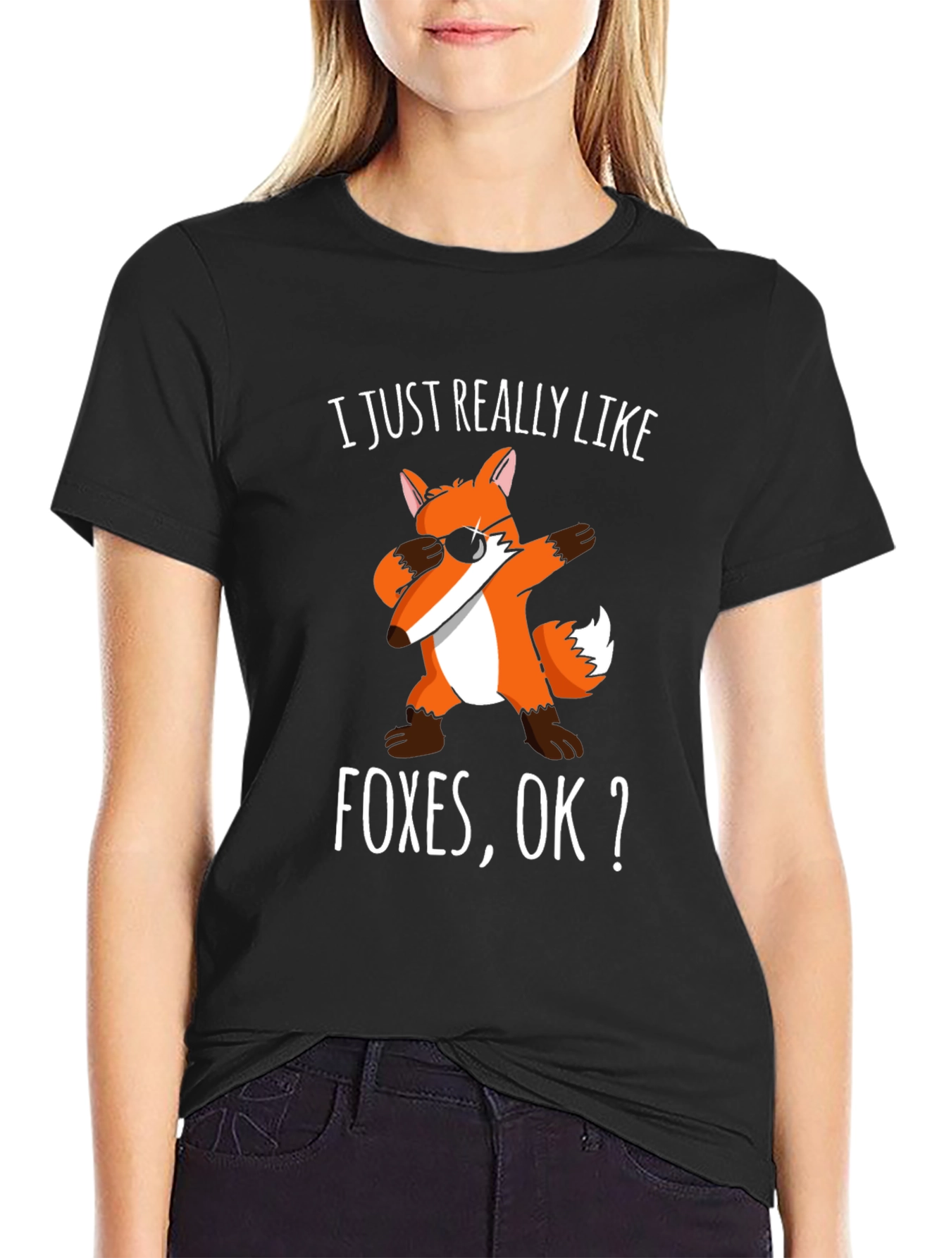 Black Funny Fox T-Shirt - I Just Really Like Foxes, OK? view 2