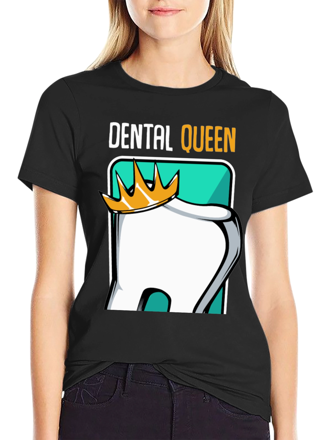 Black Dental Queen T-Shirt - Dentist Humor Tee view 2