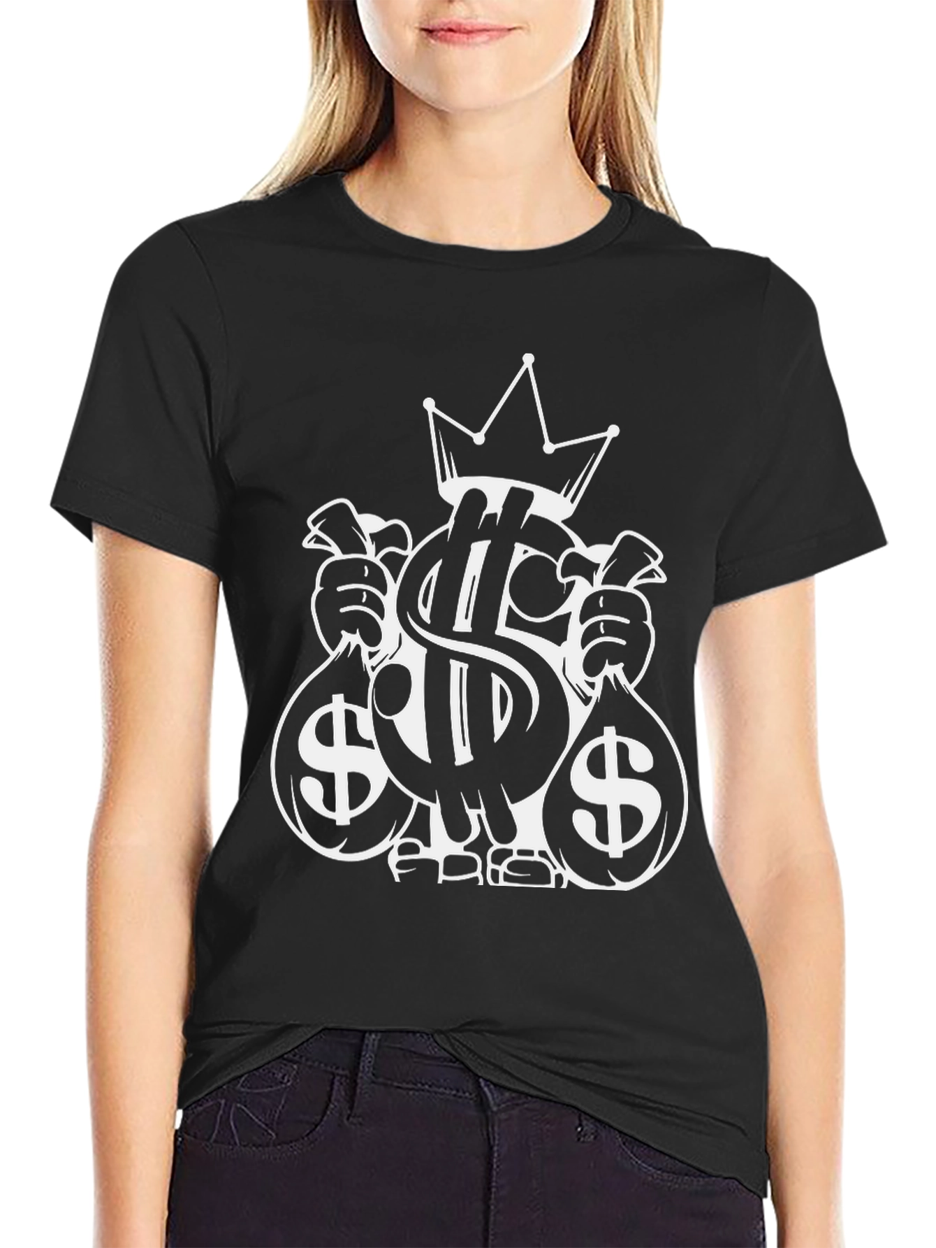 Black Money Bags Crown Graphic Tee - Black view 2