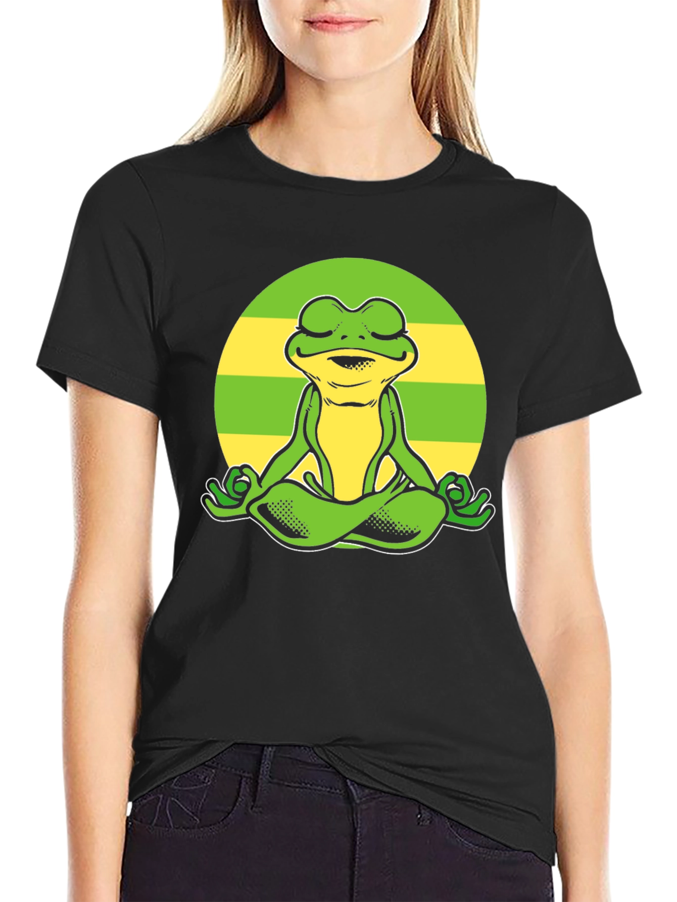 Black Zen Frog Graphic Tee - Meditating Amphibian T-Shirt view 2