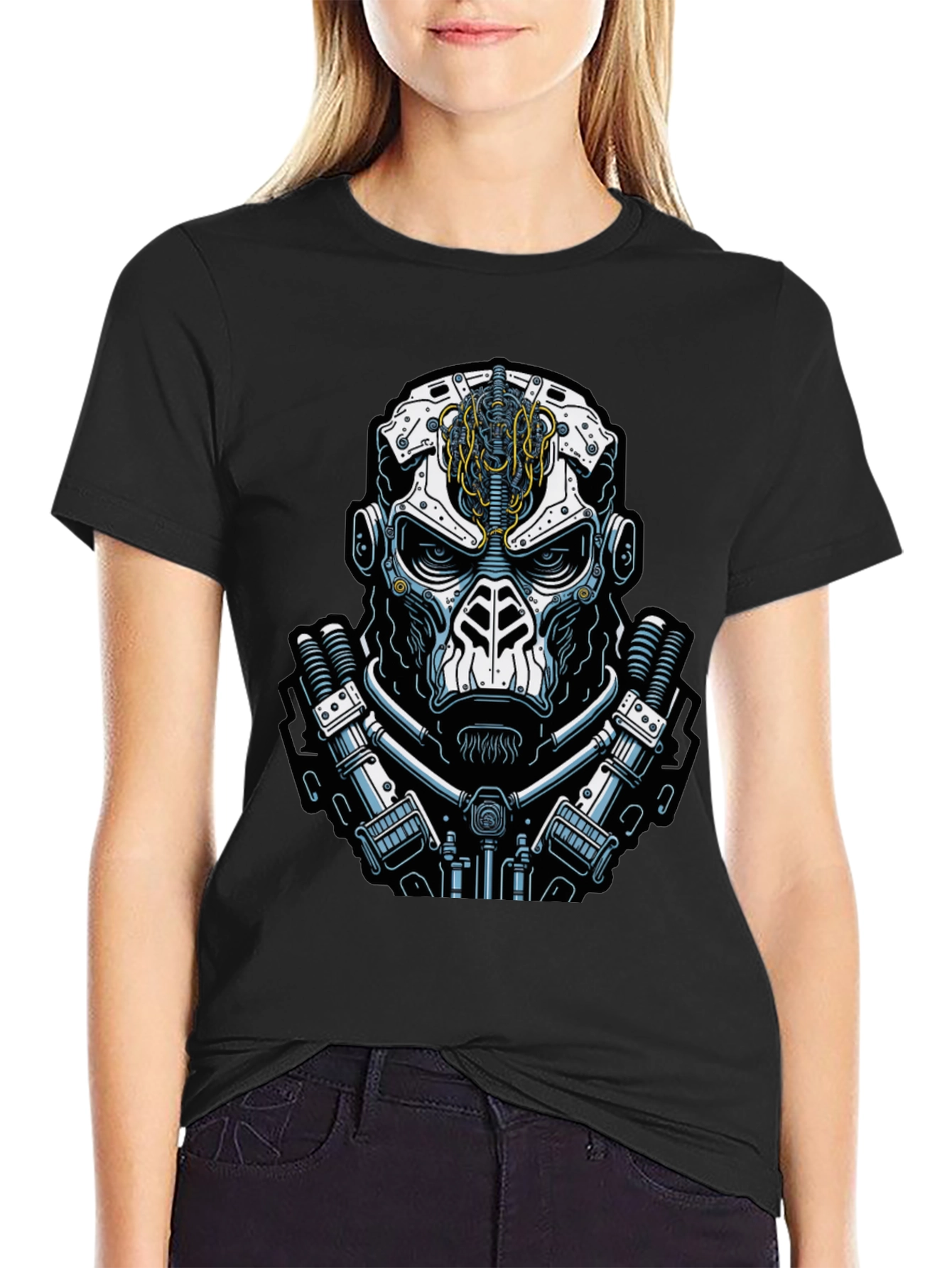 Black Cyberpunk Skull Graphic Tee - Black view 2