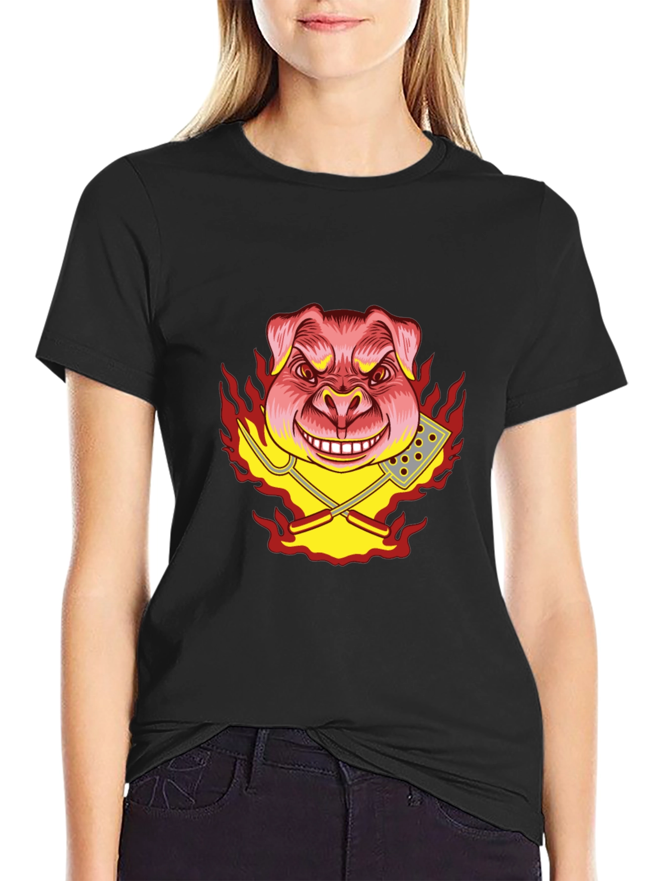 Black BBQ Pig Graphic Tee - Black T-Shirt view 2