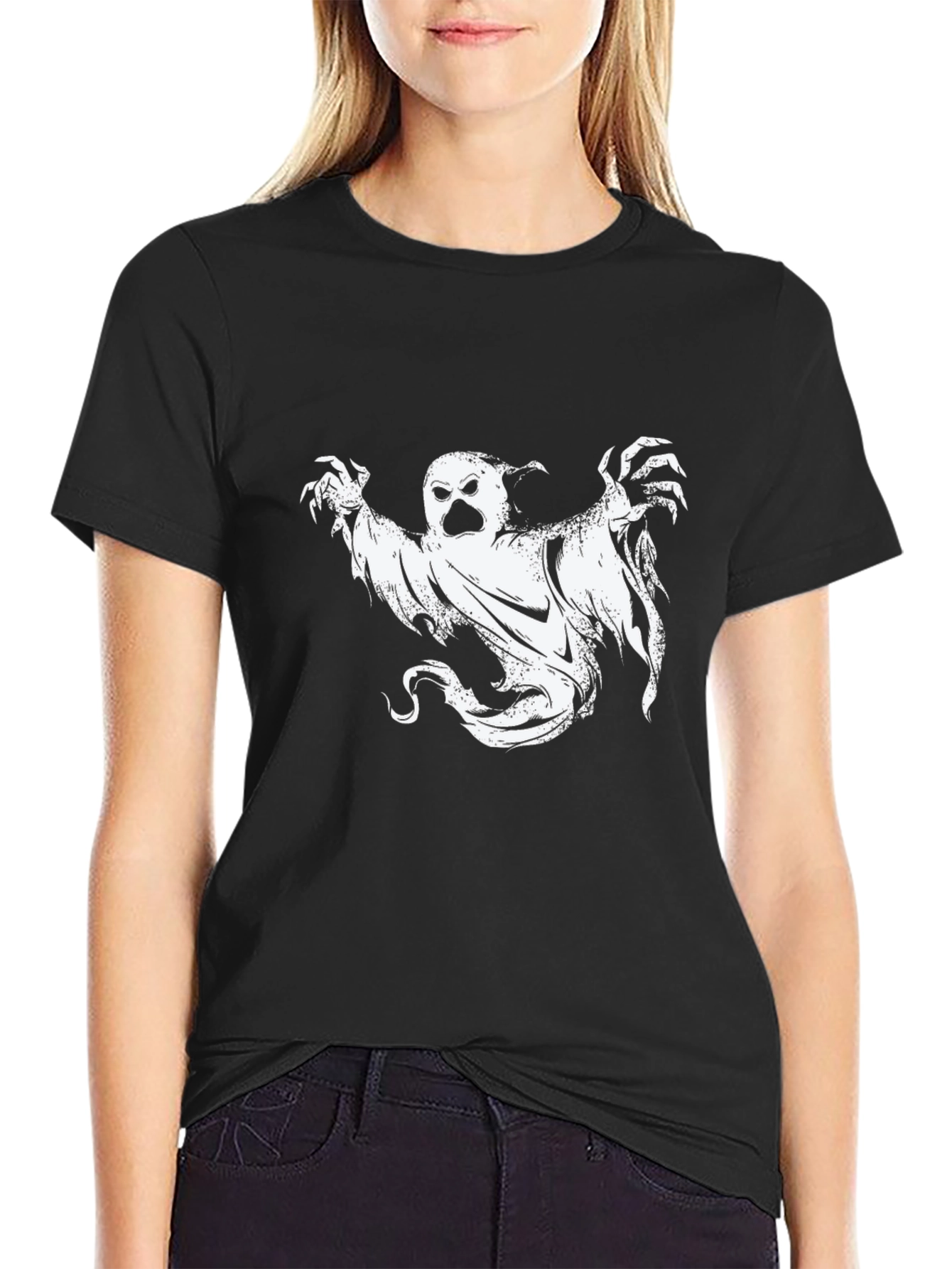 Black Ghost Graphic Tee - Men's Black Halloween T-Shirt view 2
