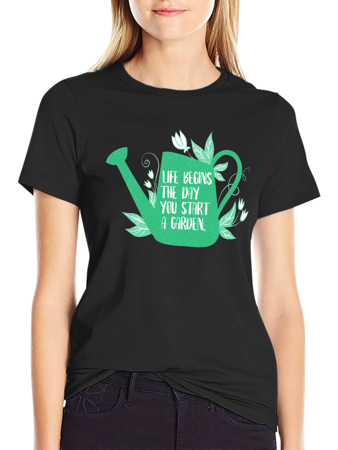 Black Gardening T-Shirt - Life Begins In the Garden view 2