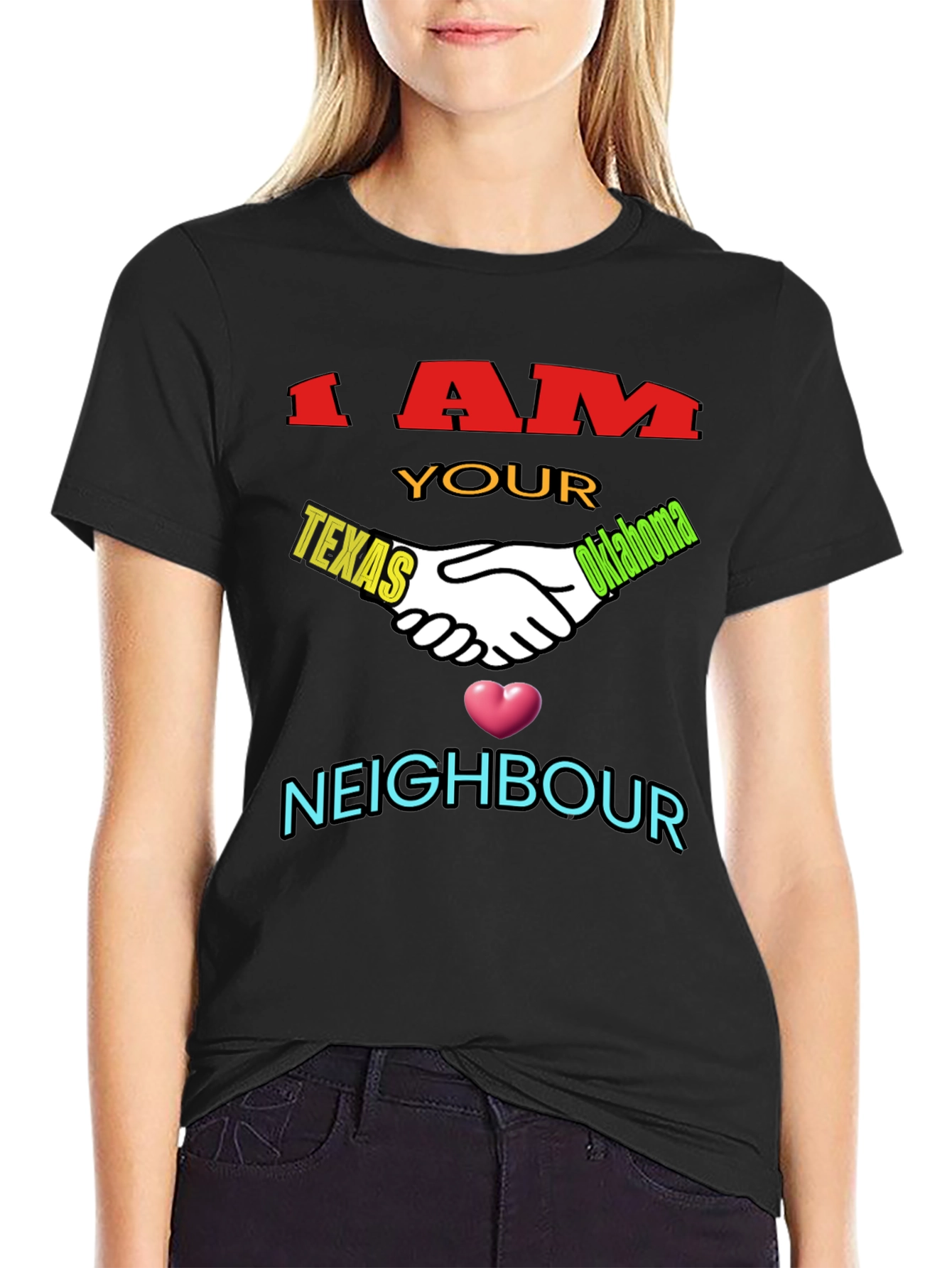 Black Texas Oklahoma Neighbour T-Shirt view 2