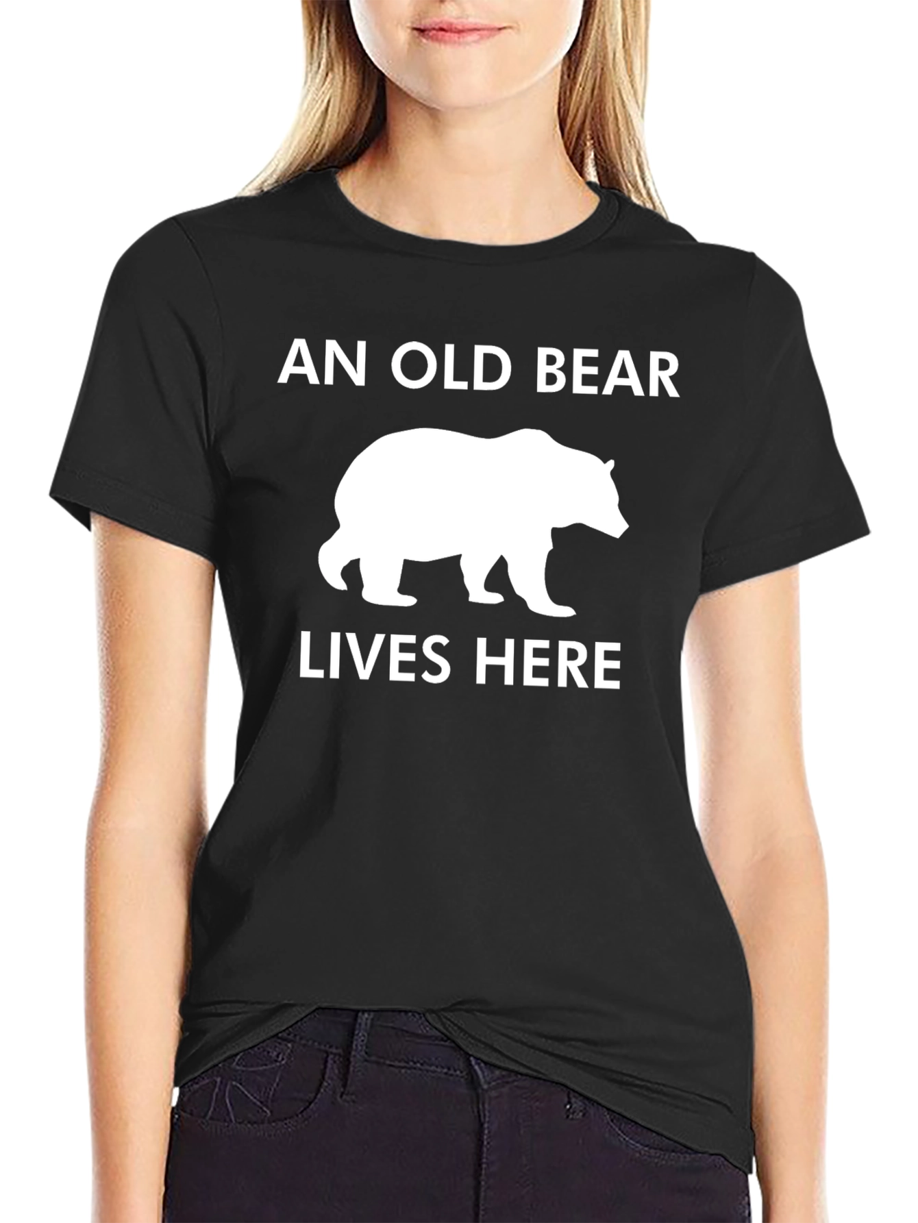 Black An Old Bear Lives Here T-Shirt - Black, Graphic Tee view 2
