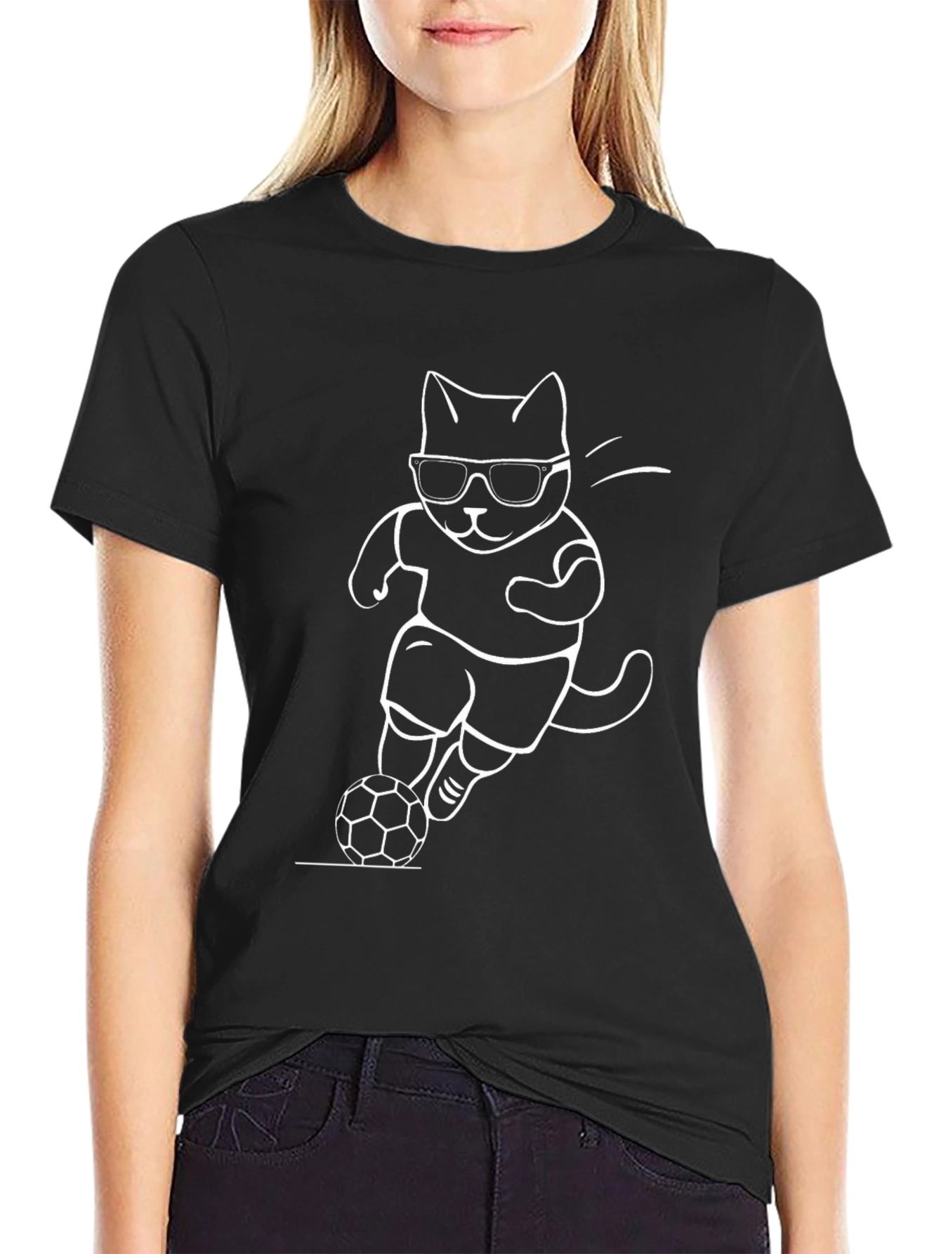 Black Cool Cat Soccer T-Shirt view 2
