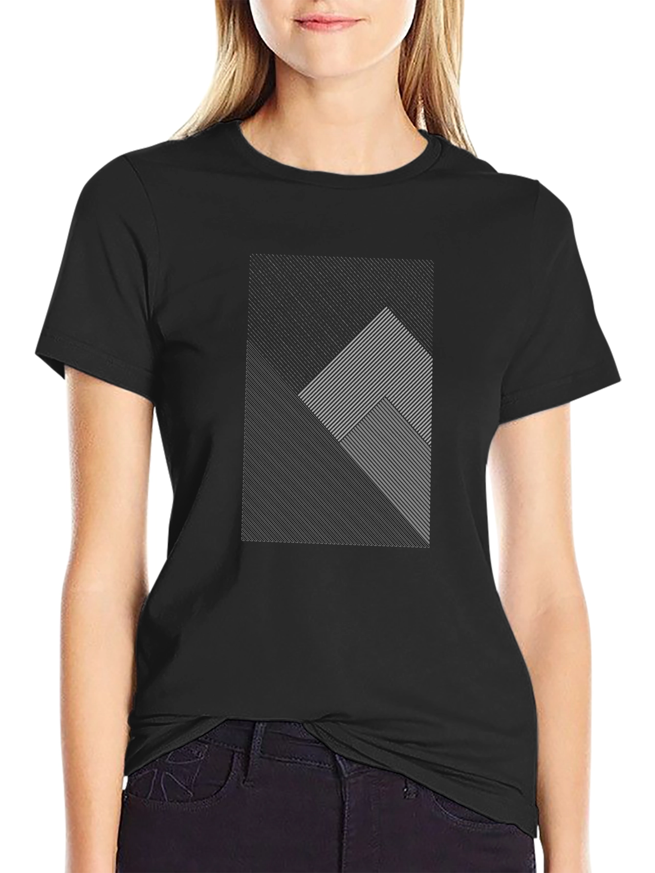Modern Geometric Line Pattern Black T-Shirt - 2