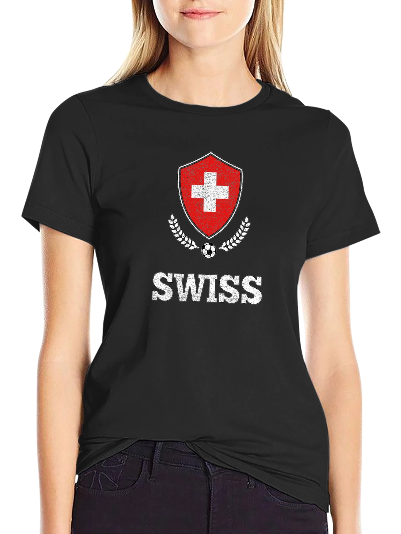 Black Swiss Soccer Pride T-Shirt - Black Cotton Tee view 2