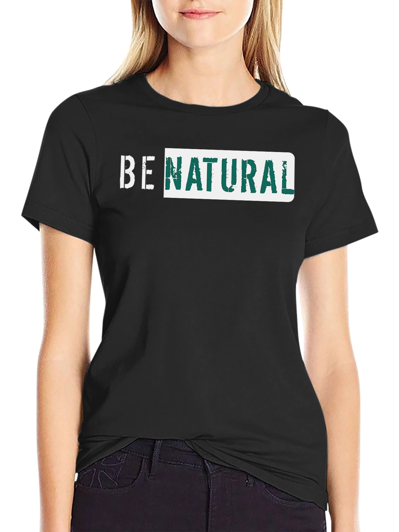 Black Be Natural Graphic Tee - Black Cotton T-Shirt view 2