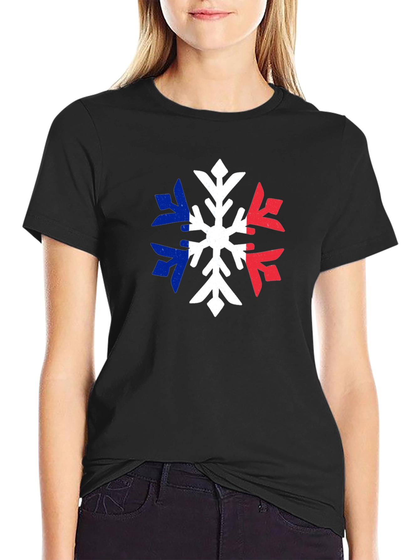 Black French Flag Snowflake T-Shirt view 2