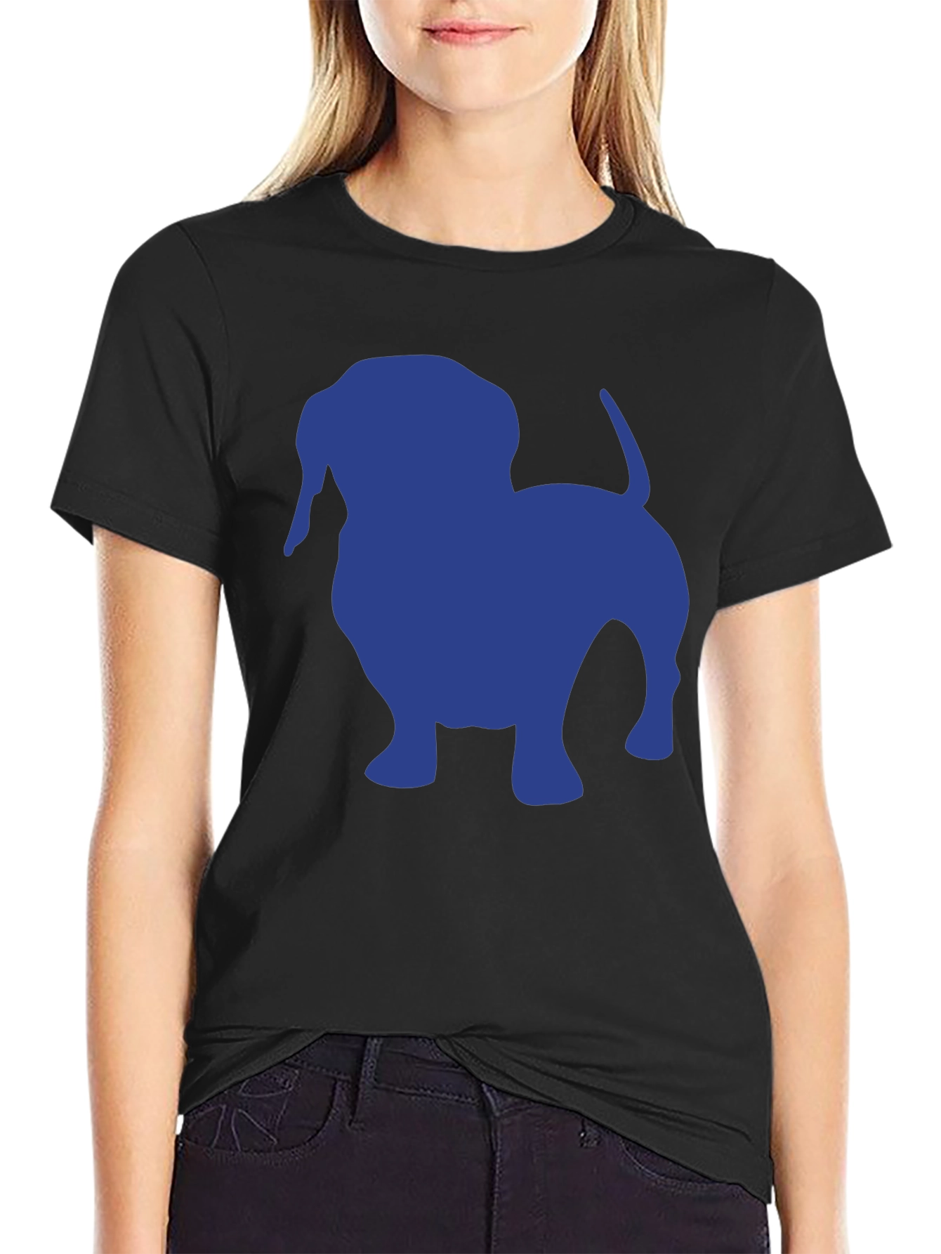 Black Dachshund Silhouette Tee - Black Cotton Casual T-Shirt view 2