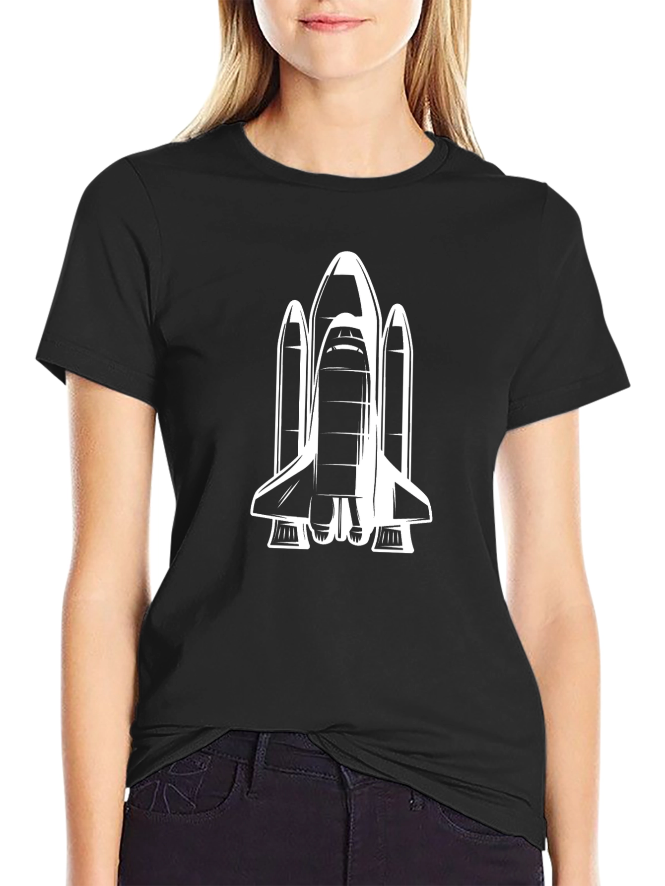 Black Space Shuttle Graphic Tee - Black Cotton T-Shirt view 2