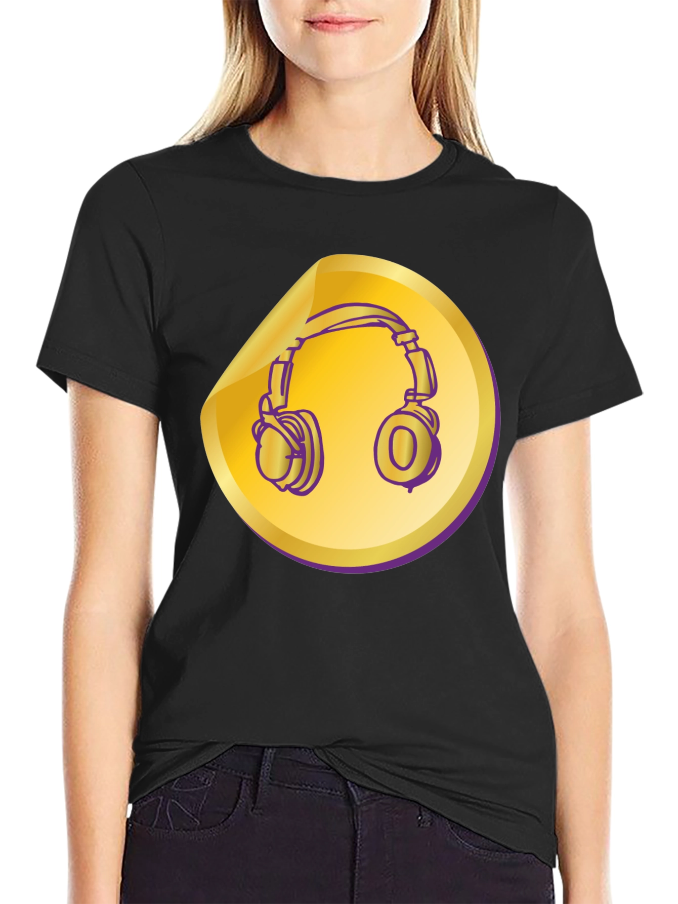 Black Headphones Graphic Tee - Music Lover Shirt view 2