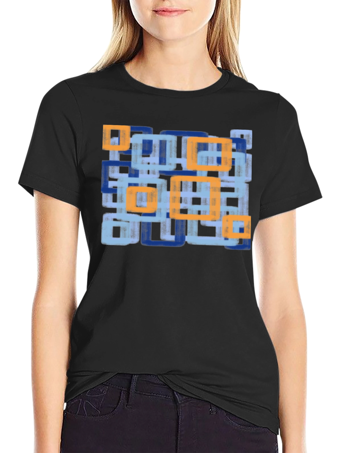 Black Modern Abstract Geometric T-Shirt view 2