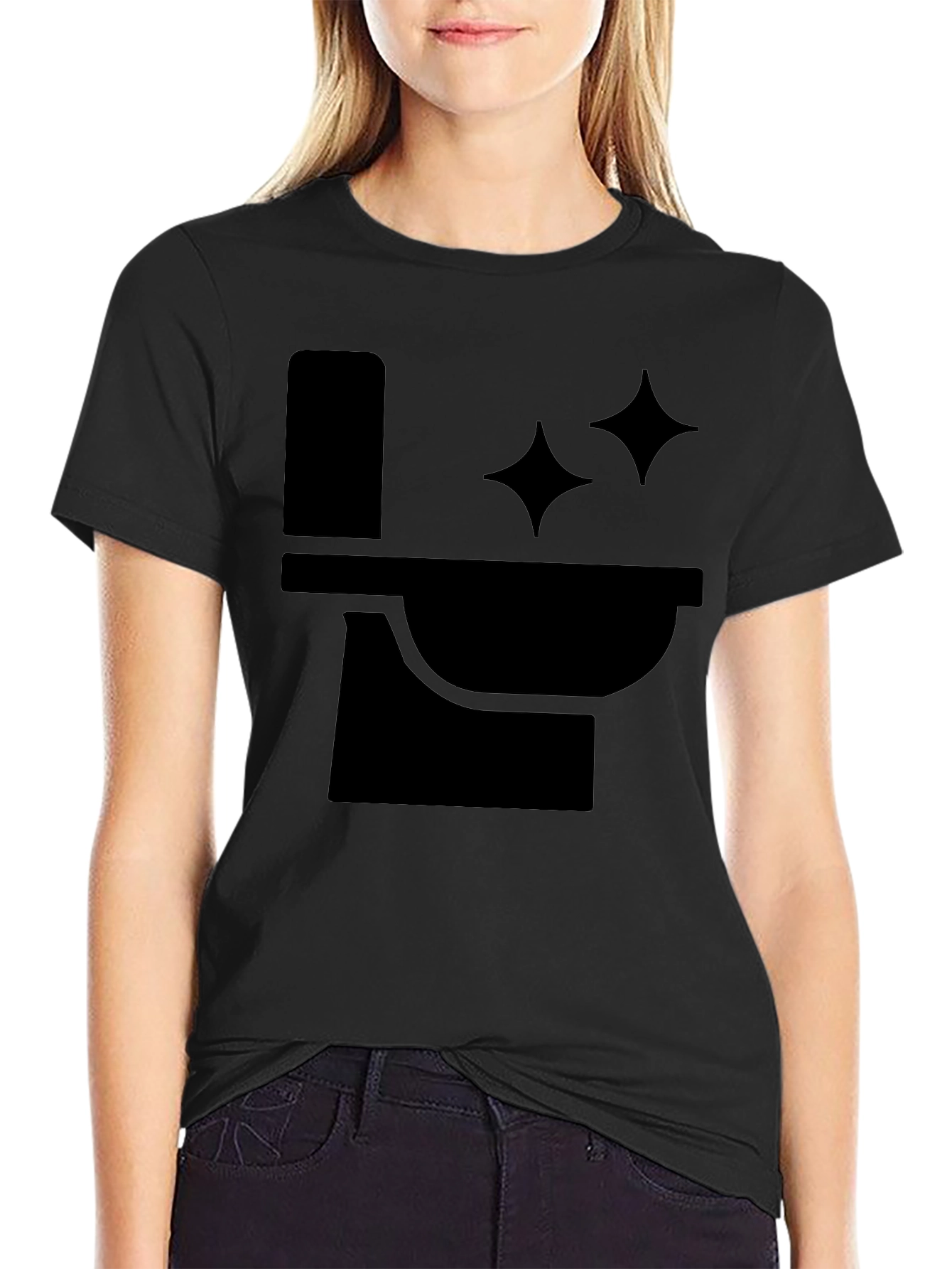 Black Funny Black T-Shirt with Clean Toilet Graphic view 2