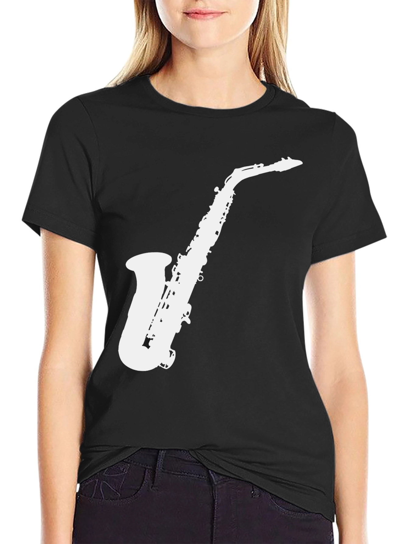 Black Saxophone Graphic Tee - Black Music Lover T-Shirt view 2