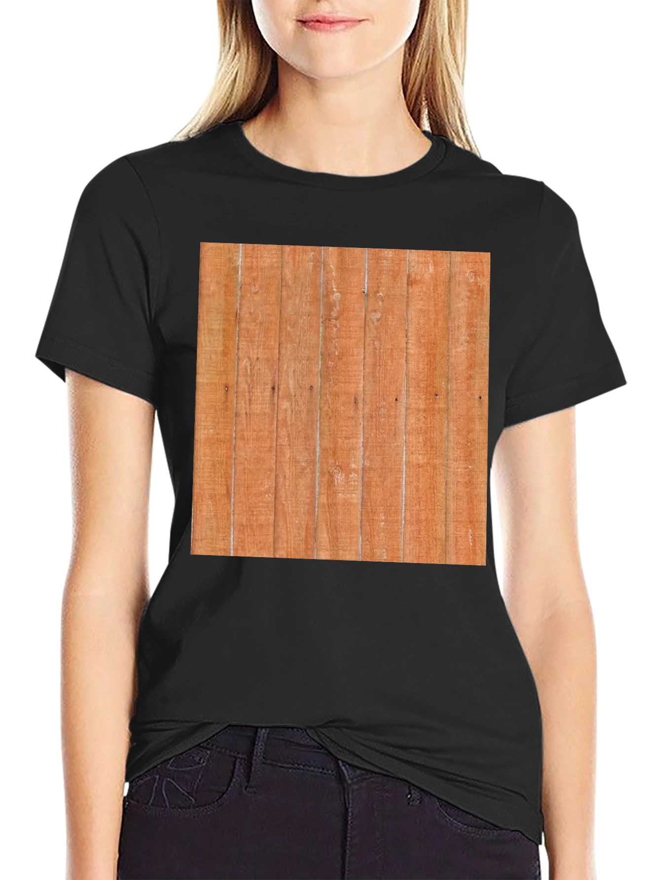 Black Wood Panel Graphic Tee - Unique Design, Black Shirt view 2