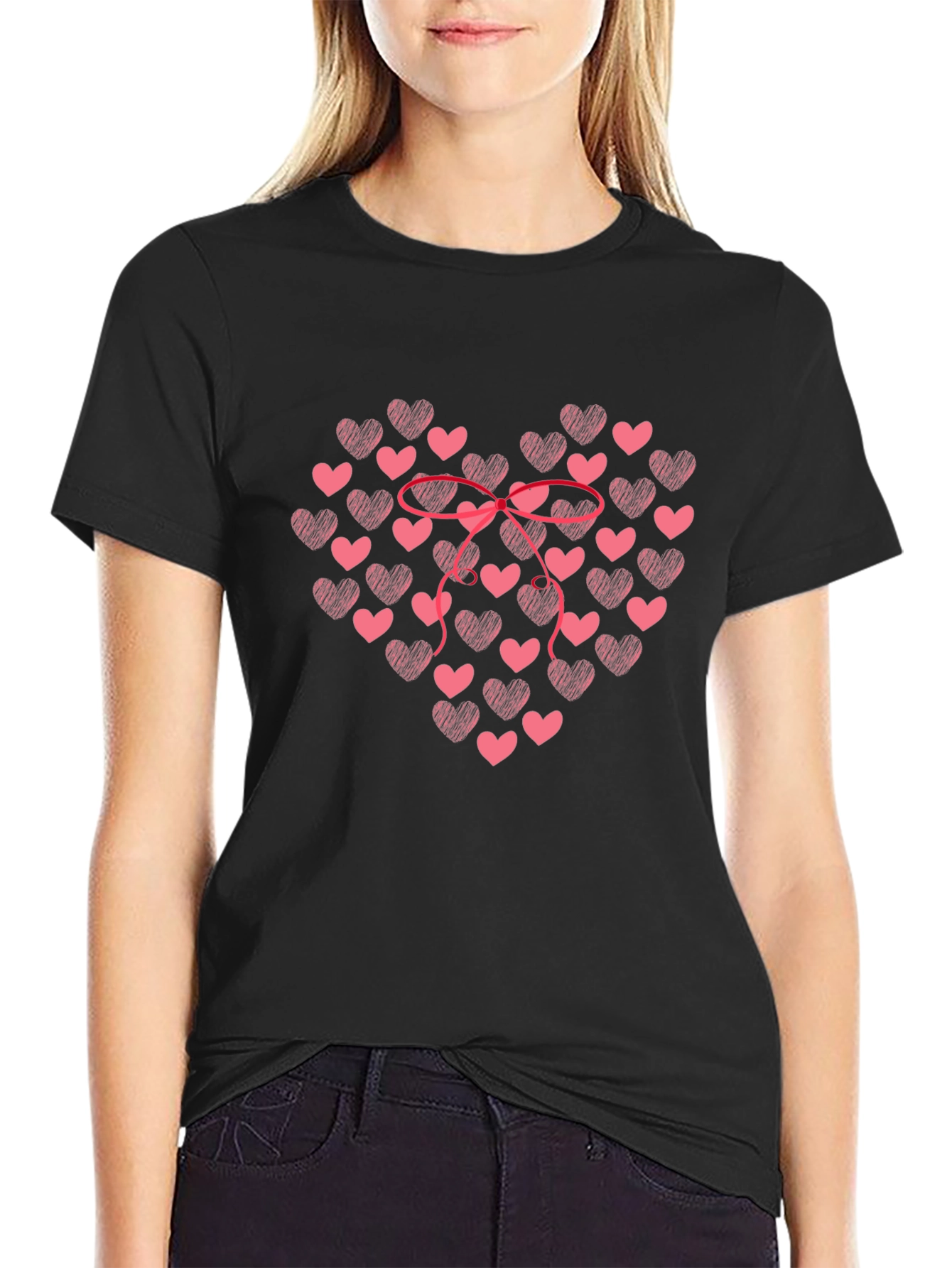 Black Heart Bow Valentine's Day T-Shirt view 2