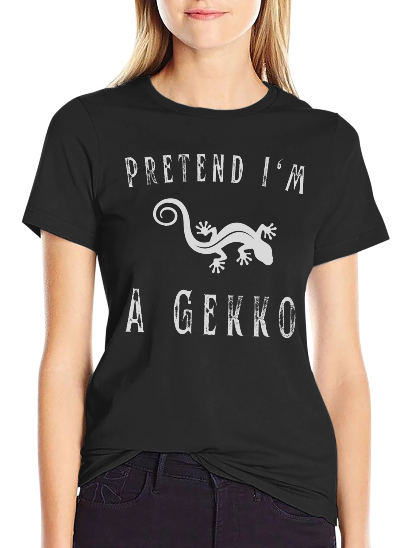 Black Pretend I'm a Gecko Graphic T-Shirt view 2