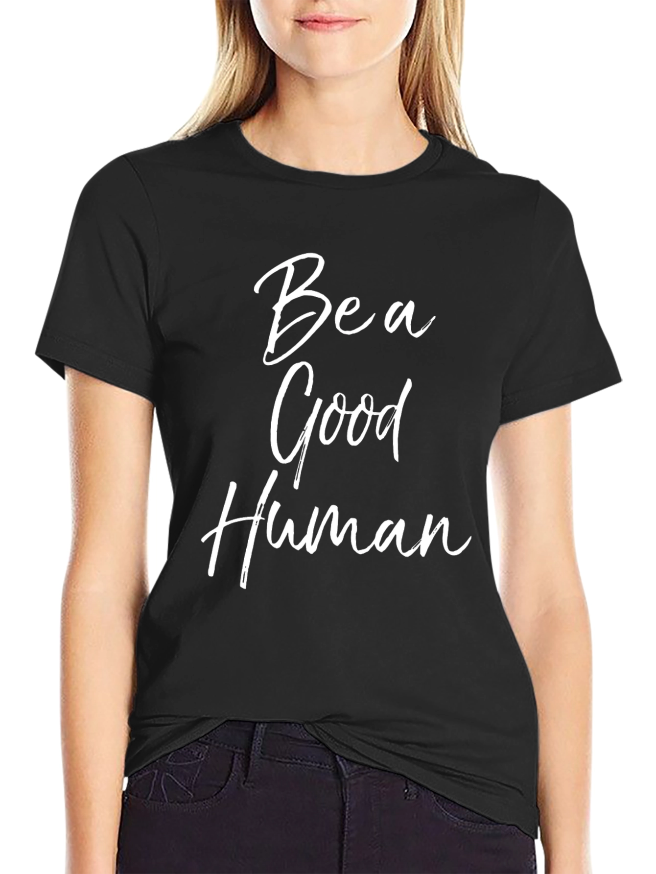 Black Be A Good Human Graphic T-Shirt view 2