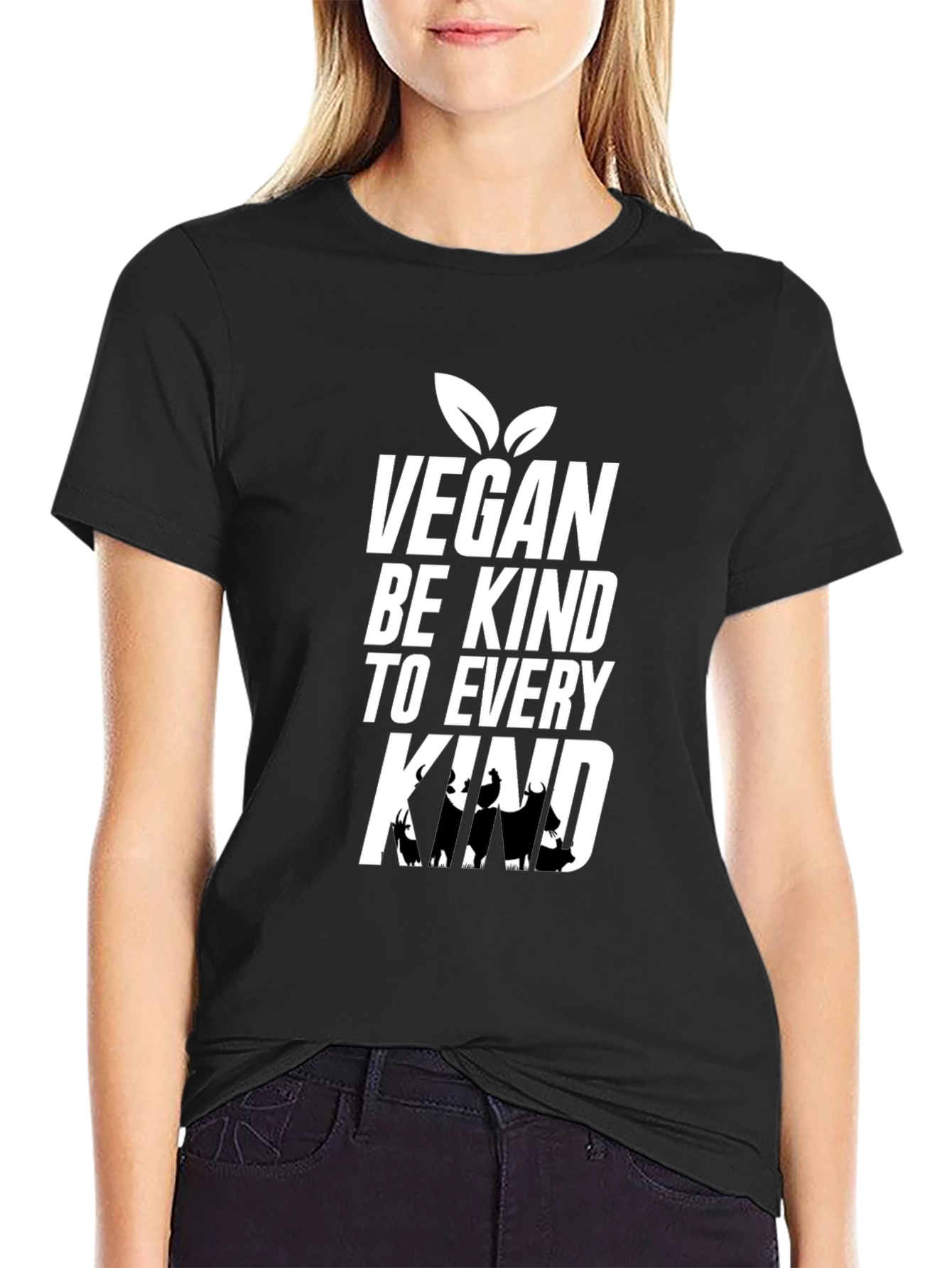 Black Vegan Be Kind T-Shirt, Animal Lover Tee view 2