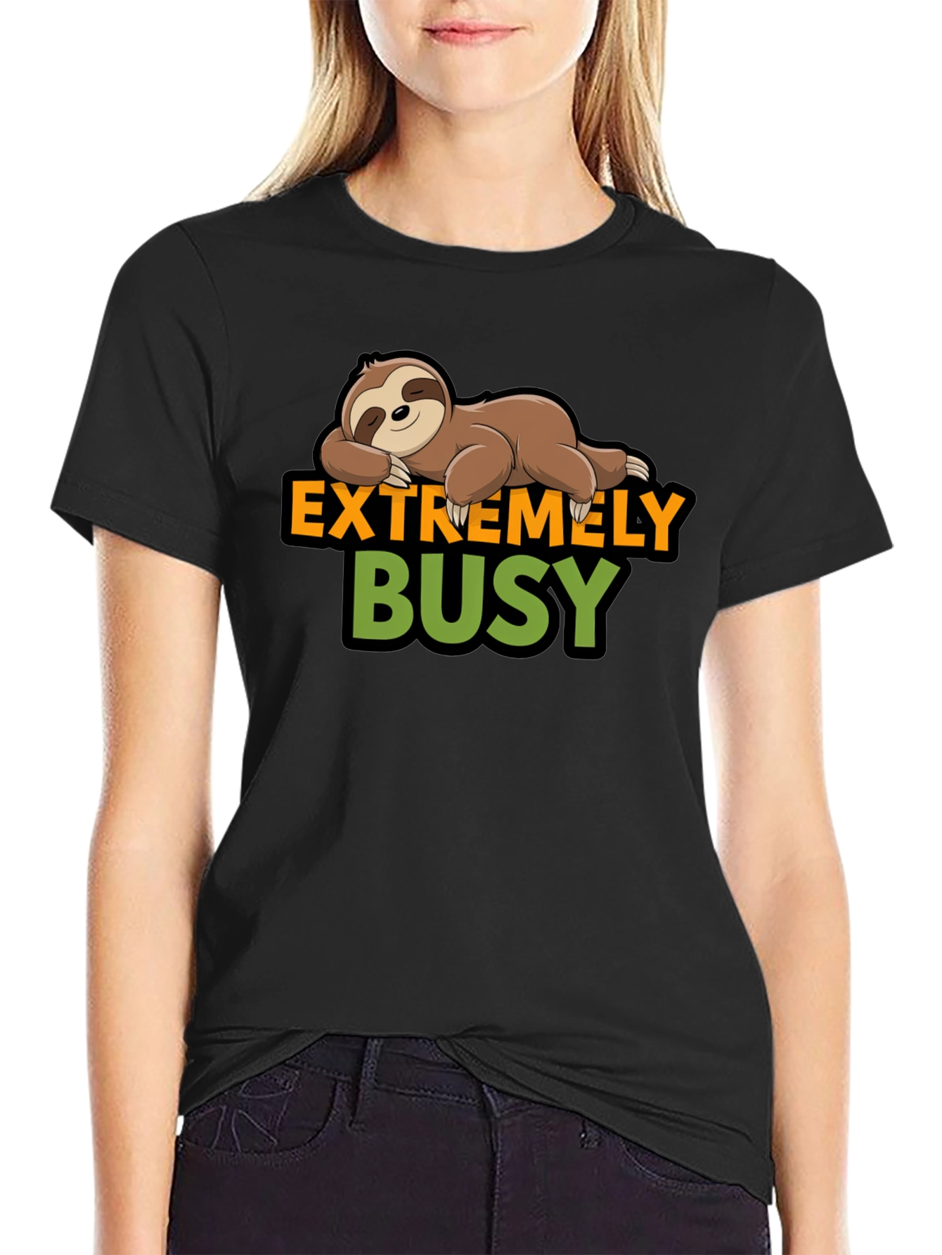 Black Extremely Busy Sloth Graphic T-Shirt view 2