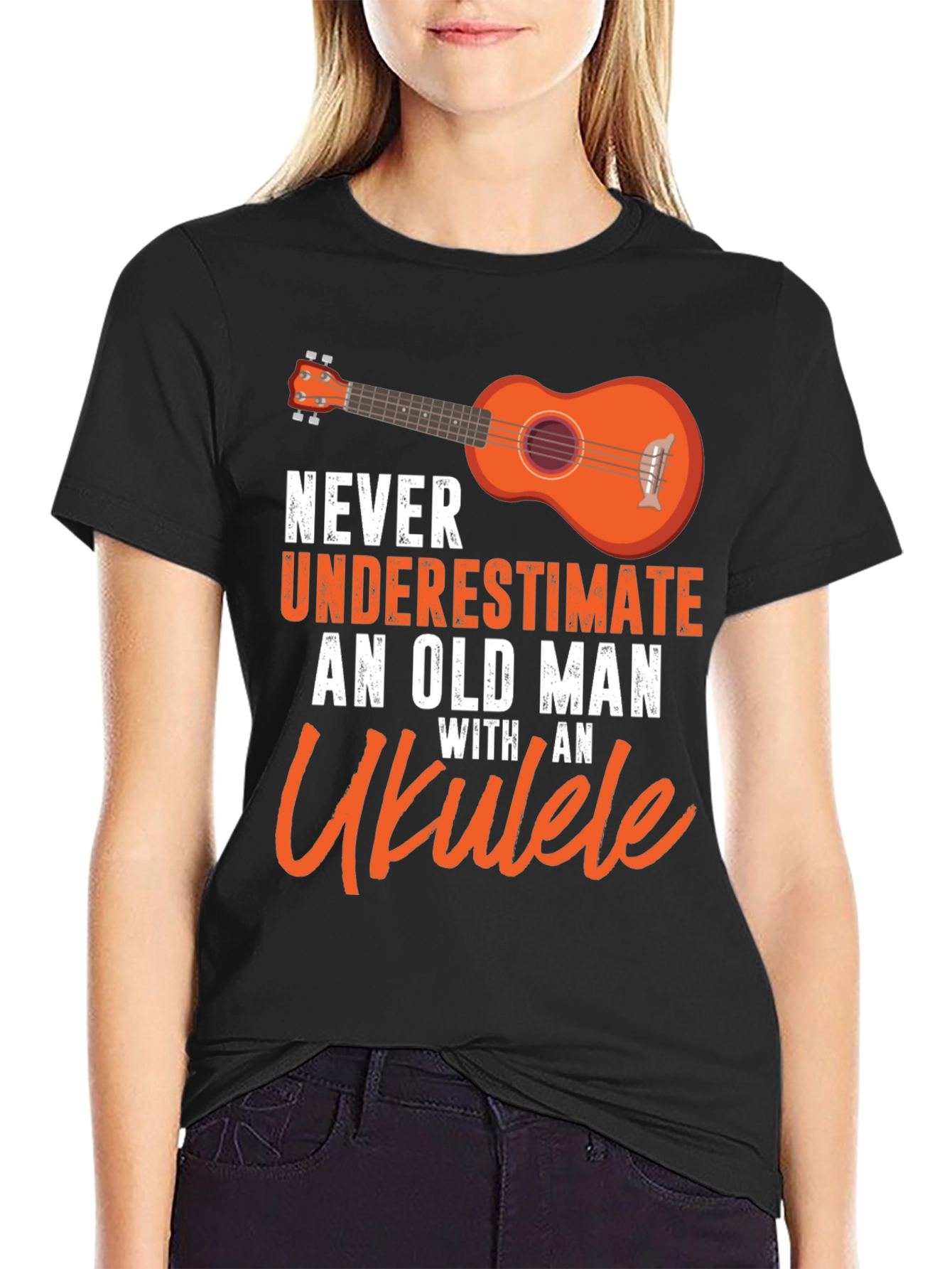 Black Ukulele Old Man T-Shirt - Music Lover Gift view 2
