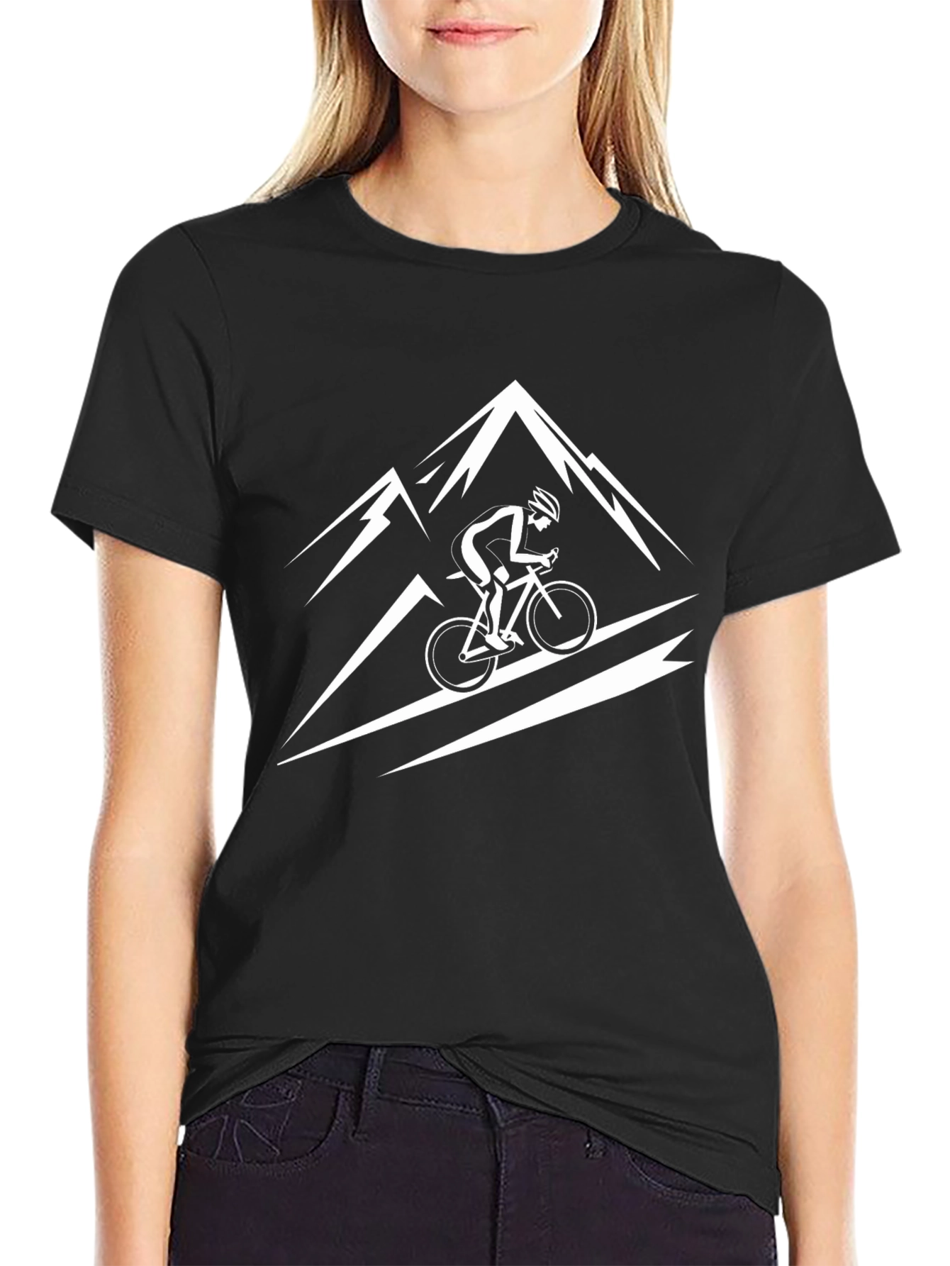 Black Mountain Biker Graphic Tee - Black Cotton T-Shirt view 2