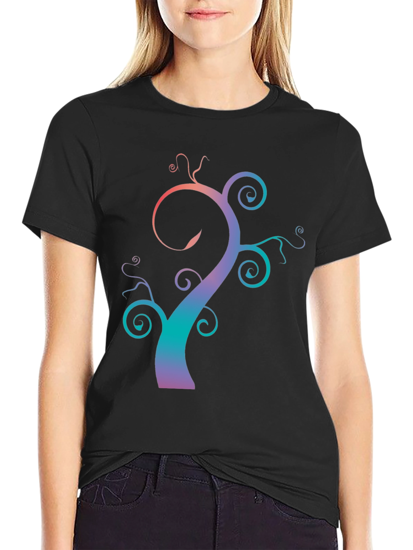 Black Gradient Tree Graphic Tee - Black Unisex T-Shirt view 2