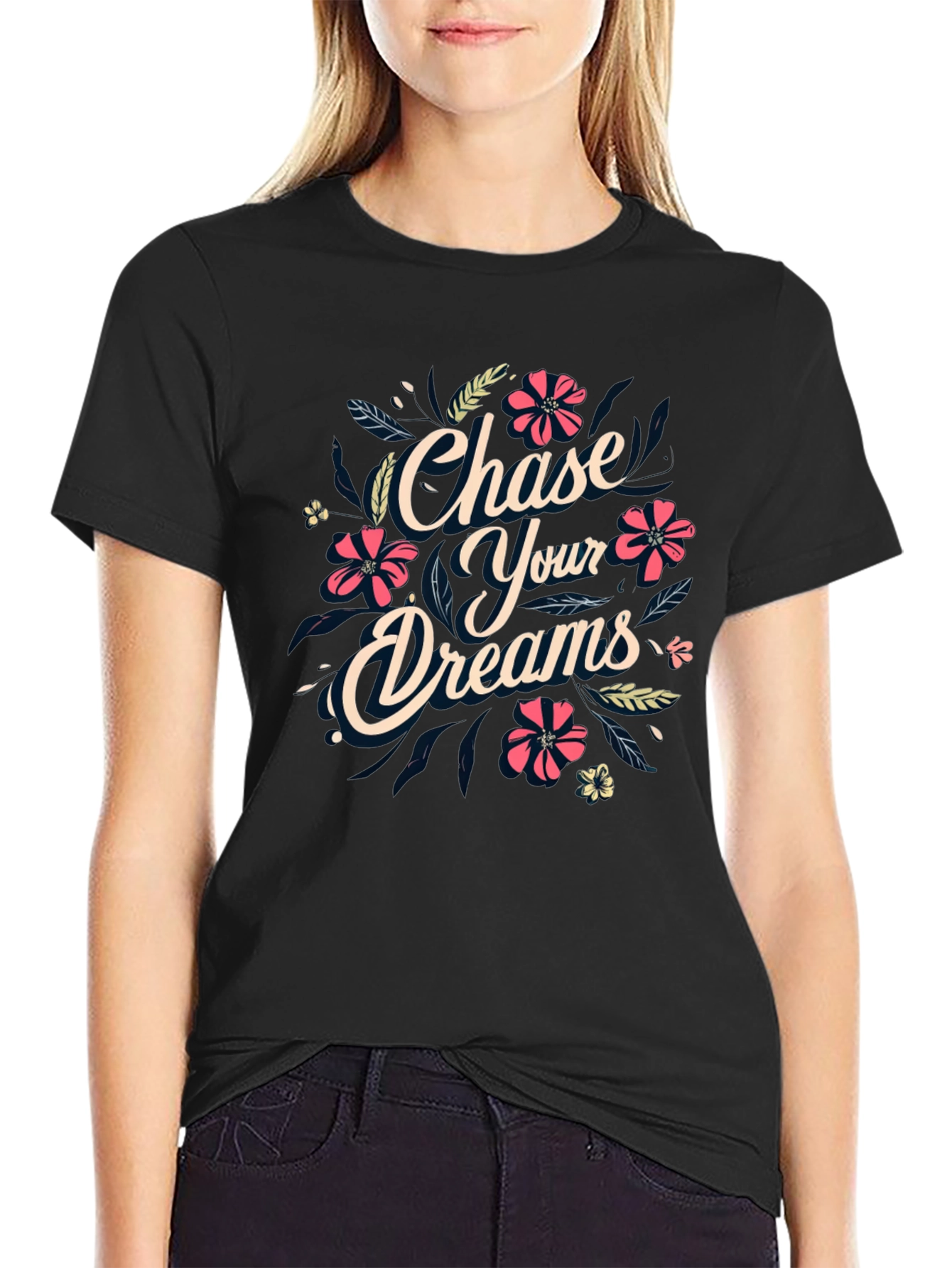 Black Chase Your Dreams Graphic Print T-Shirt view 2