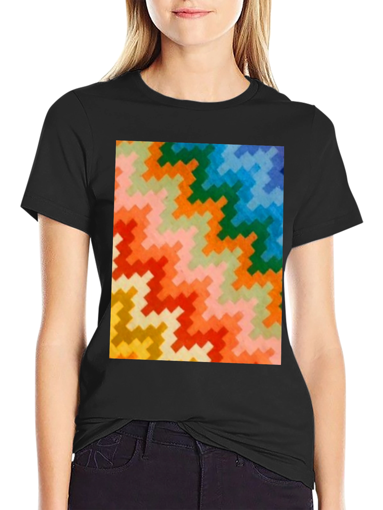 Black Retro Zig-Zag Pattern Tee - Bold & Funky view 2