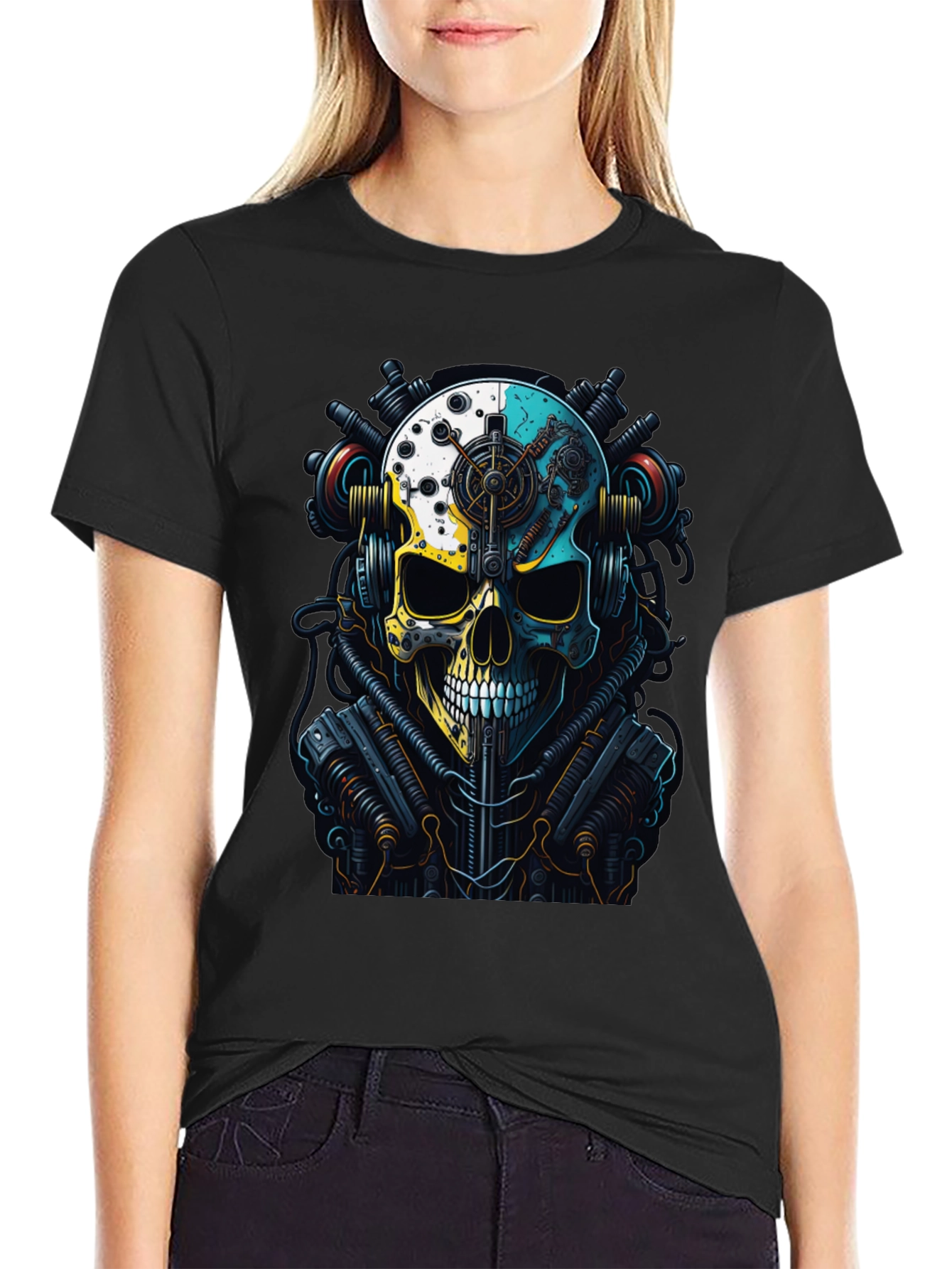 Black Steampunk Skull Graphic T-Shirt view 2