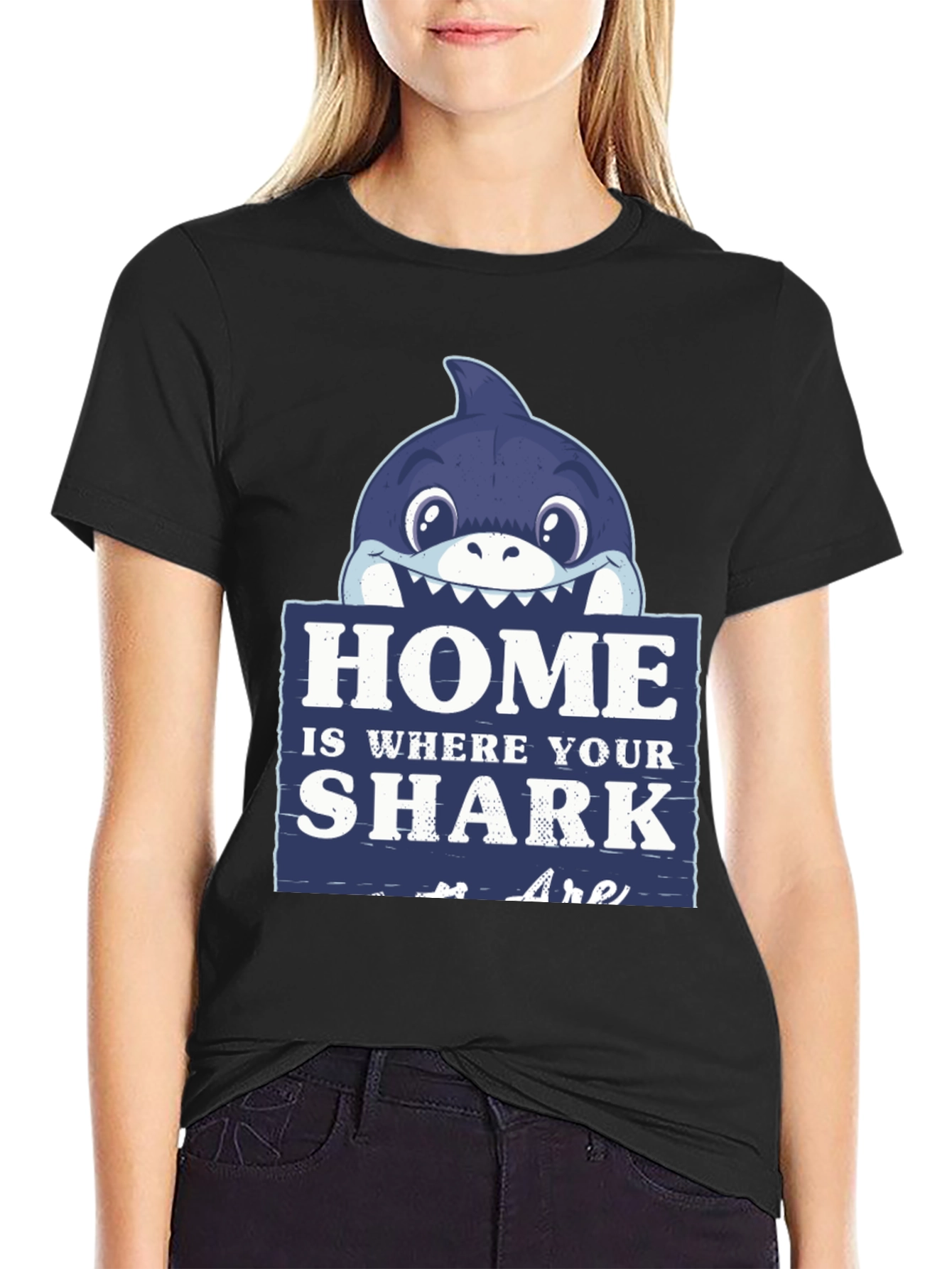 Black Home is Where Your Sharks Are T-Shirt view 2
