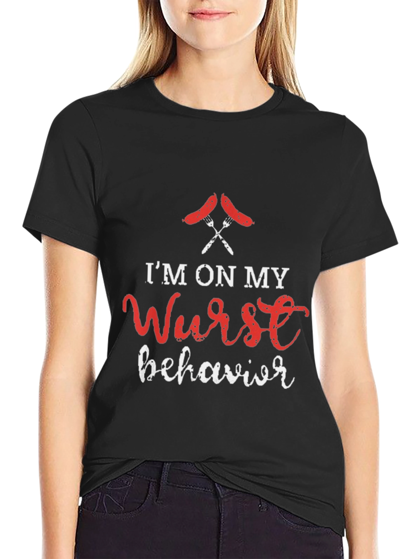 Black Wurst Behavior Graphic Tee - Funny Sausage Pun T-Shirt view 2
