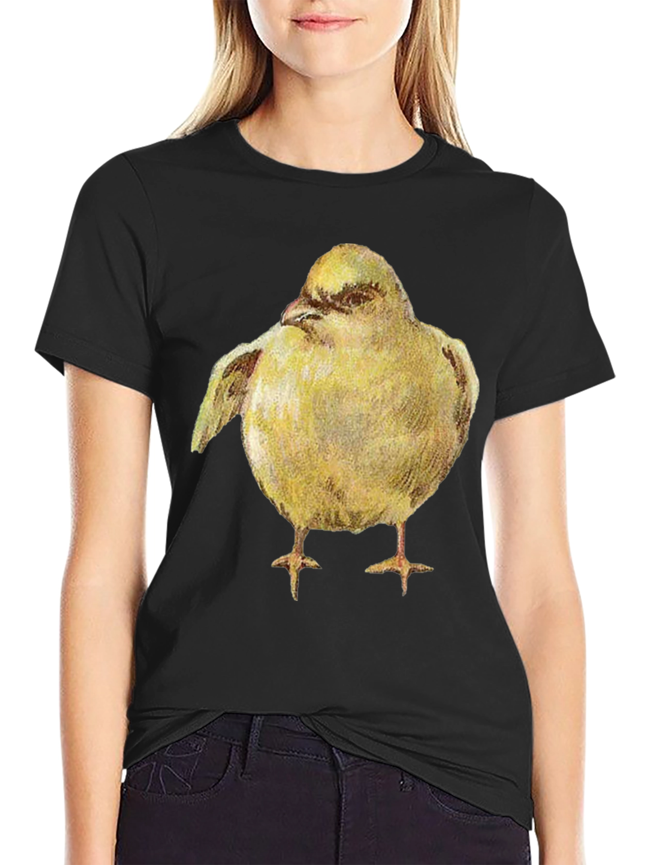 Black Yellow Bird Graphic Tee - Unisex Black T-Shirt view 2