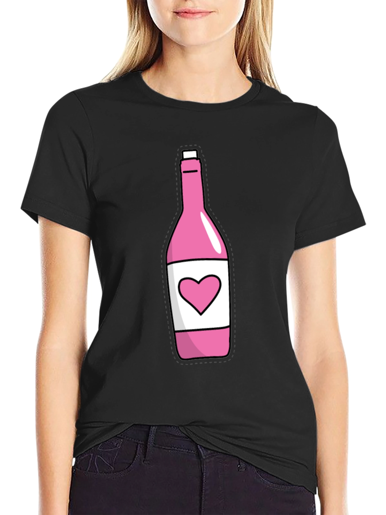 Black Pink Heart Bottle T-Shirt - Novelty Graphic Tee view 2