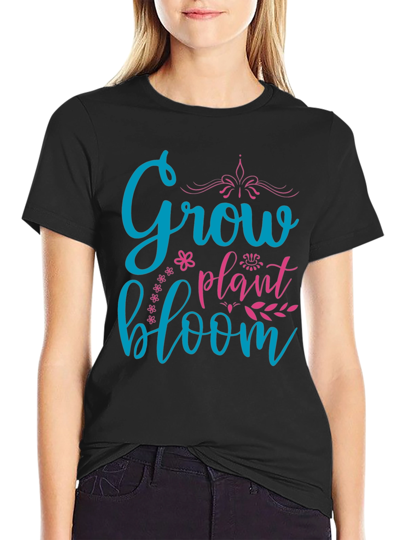 Black Grow Plant Bloom T-Shirt - Black Graphic Tee view 2