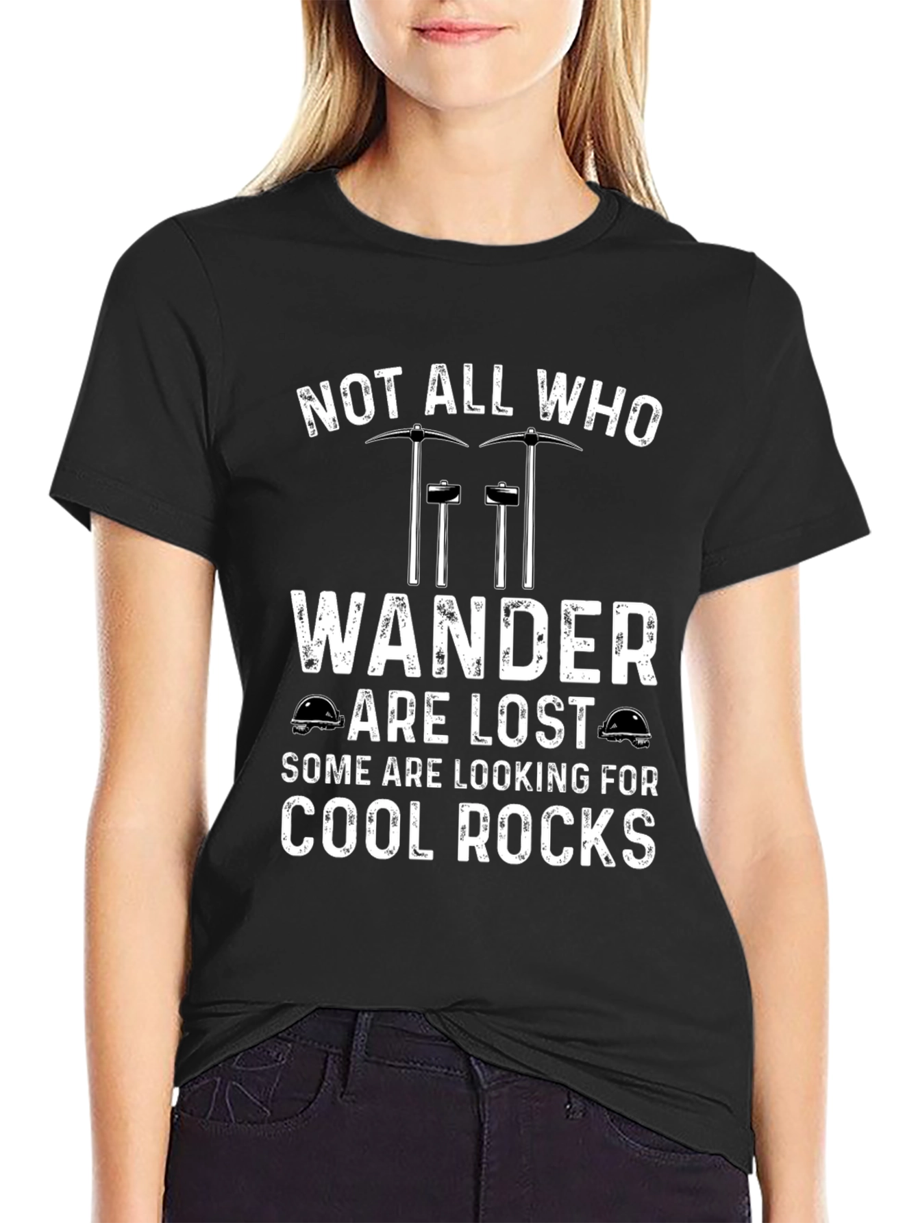 Black Cool Rocks T-Shirt: Not All Who Wander Are Lost view 2
