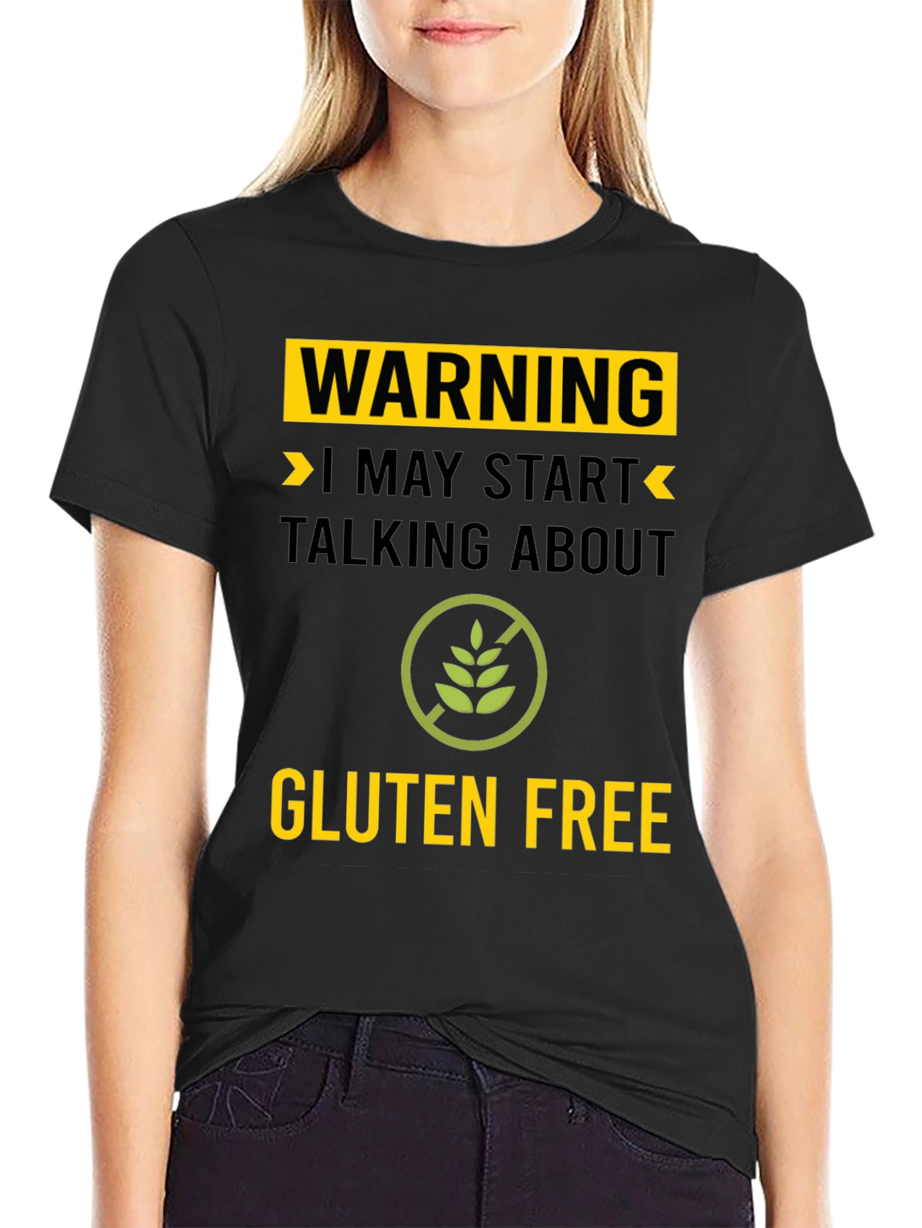Black Warning Gluten Free T-Shirt - Talk About Gluten Free! view 2