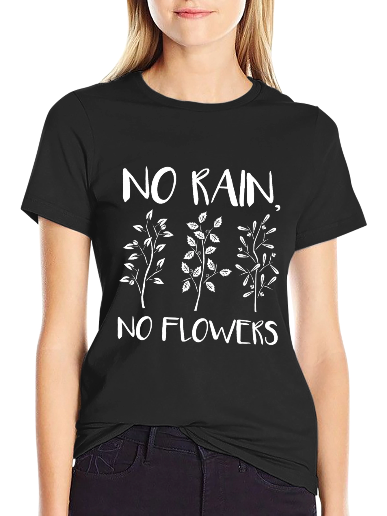 Black Inspirational Graphic Tee - No Rain No Flowers view 2