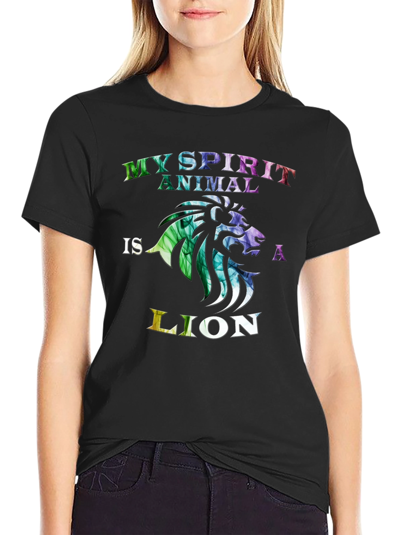 Black My Spirit Animal is a Lion T-Shirt view 2