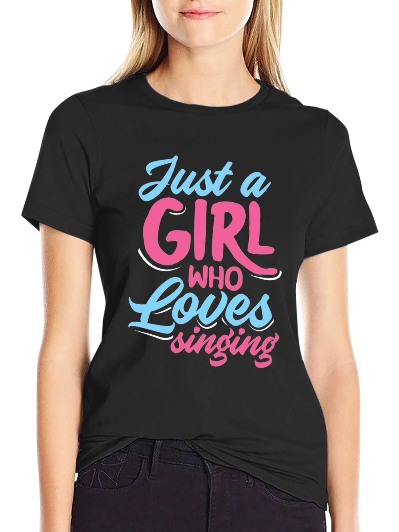 Black Just A Girl Who Loves Singing Black T-Shirt view 2