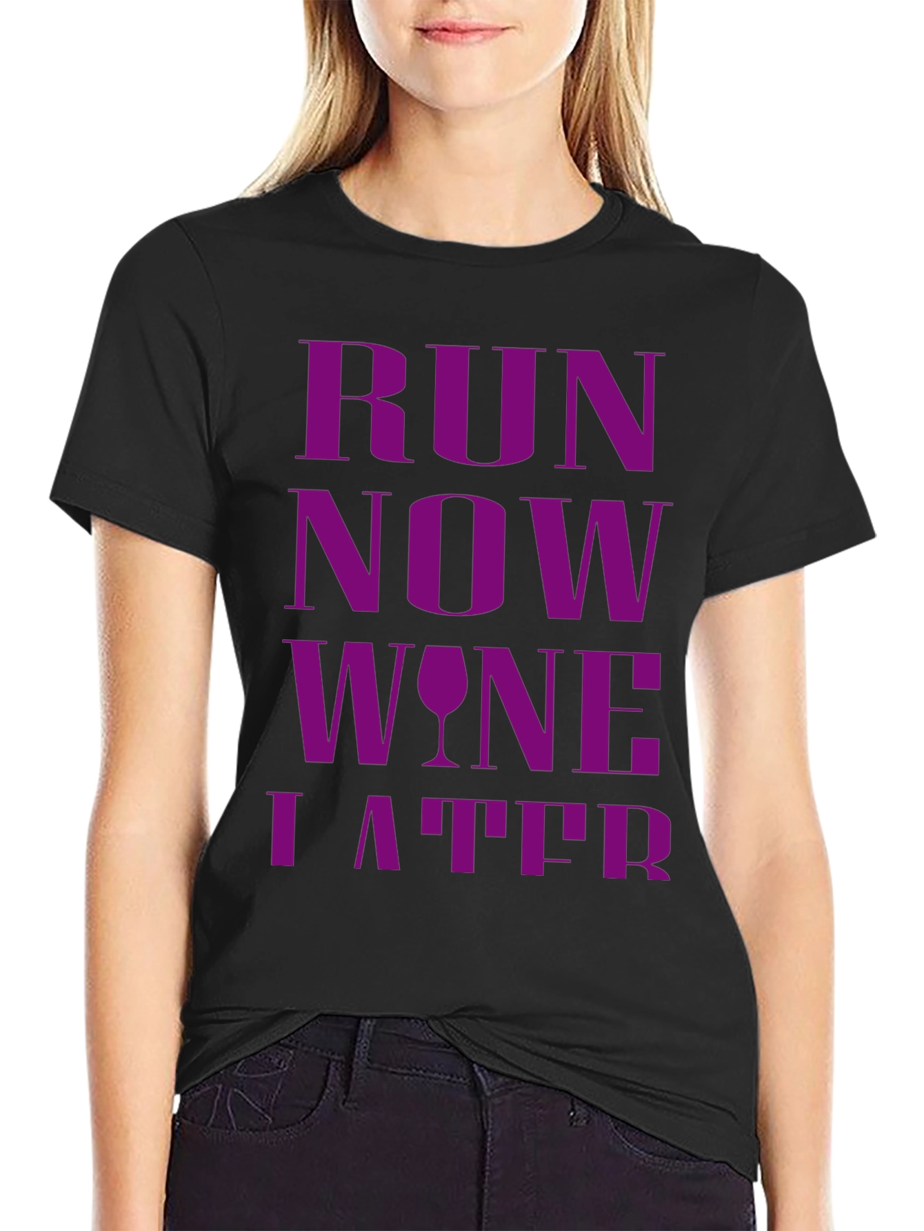 Black Run Now Wine Later Graphic T-Shirt view 2