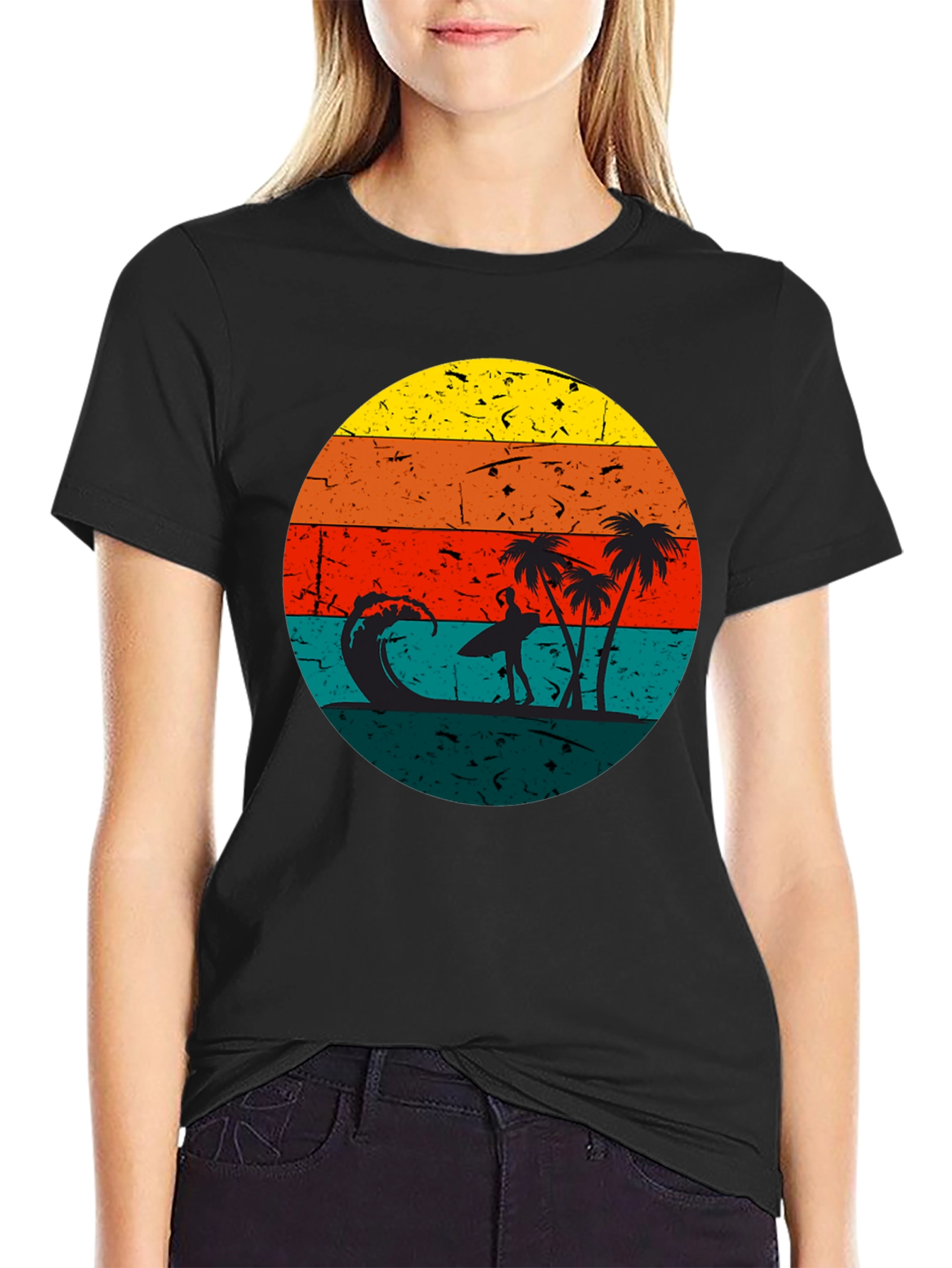 Black Retro Sunset Surfer T-Shirt - Black view 2