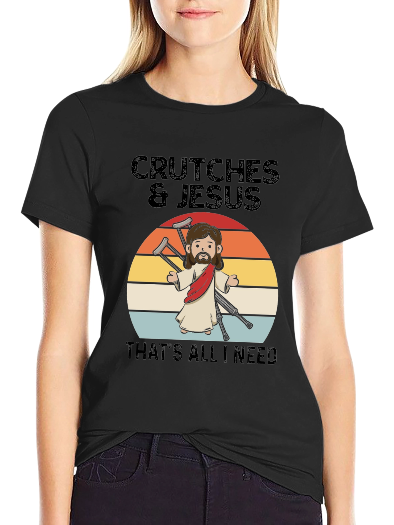 Black Crutches & Jesus Graphic T-Shirt view 2