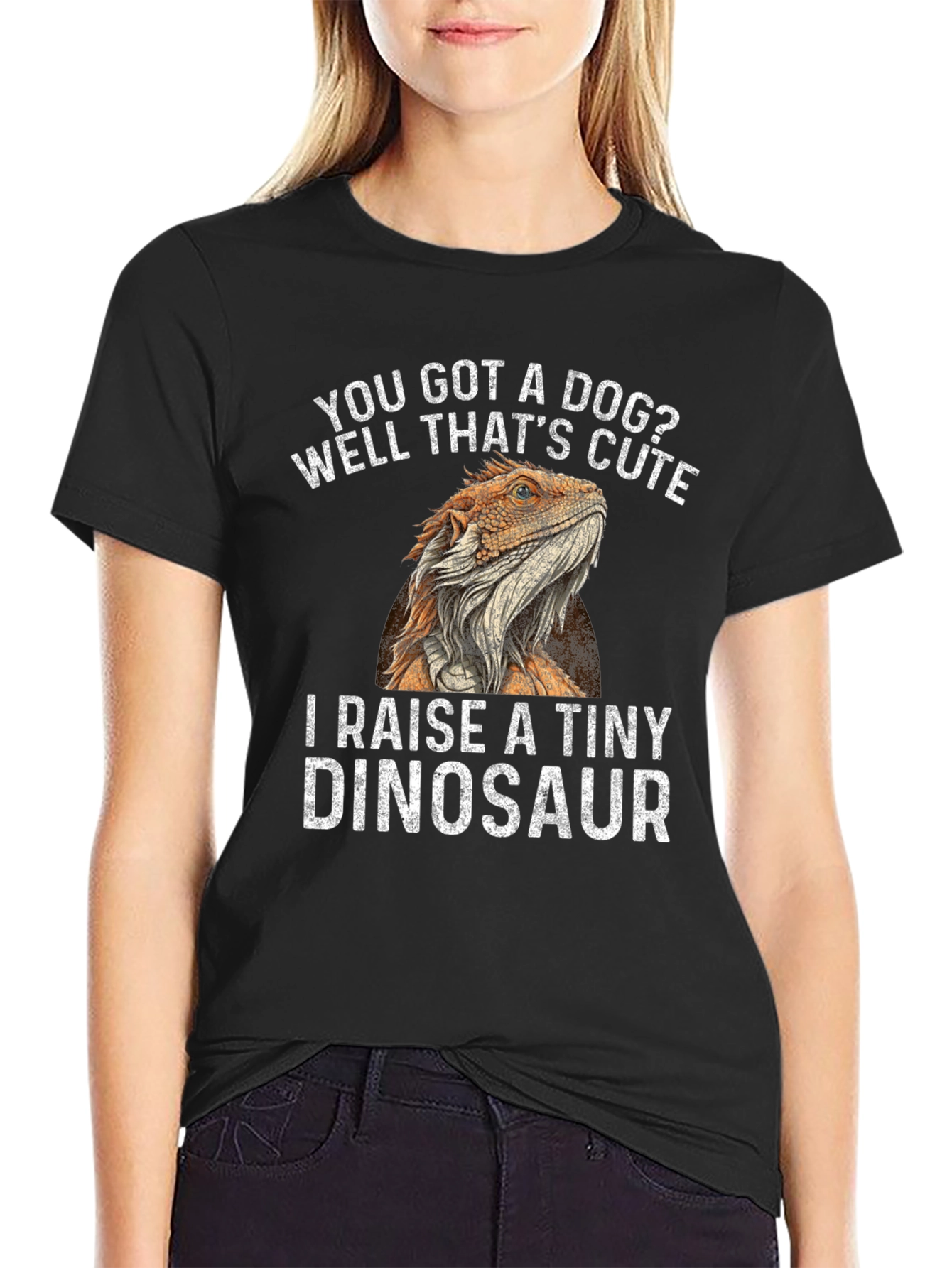 Black You Got a Dog? I Raise a Tiny Dinosaur T-Shirt view 2