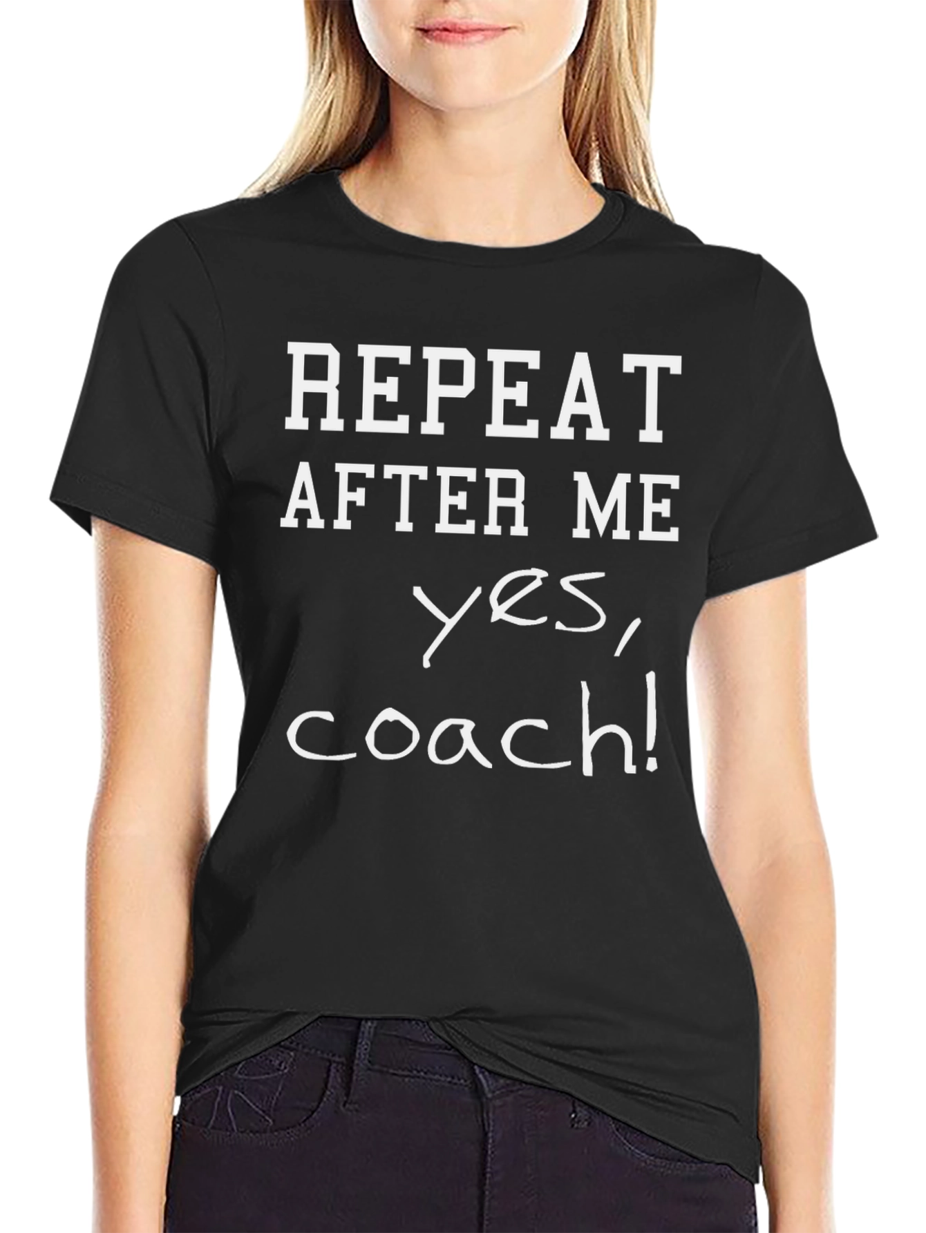 Black Repeat After Me Yes, Coach! T-Shirt view 2
